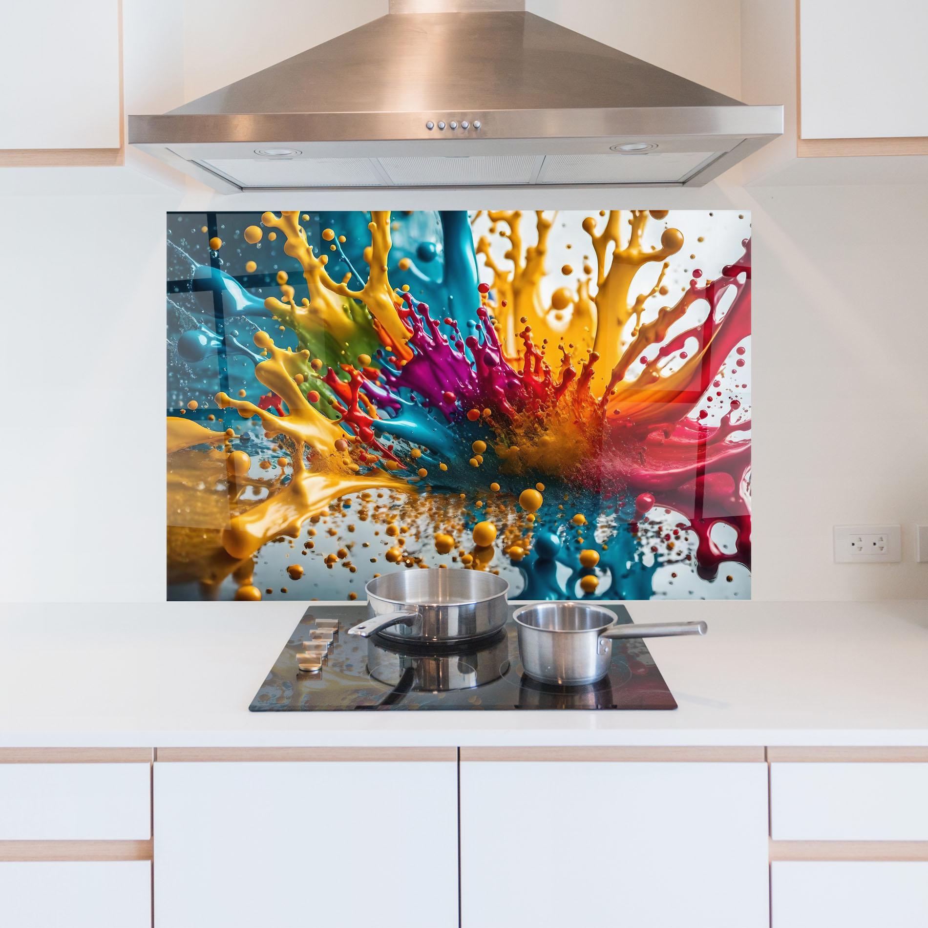 Panel Szklany do Kuchni Colorful Water Splash mockup 5
