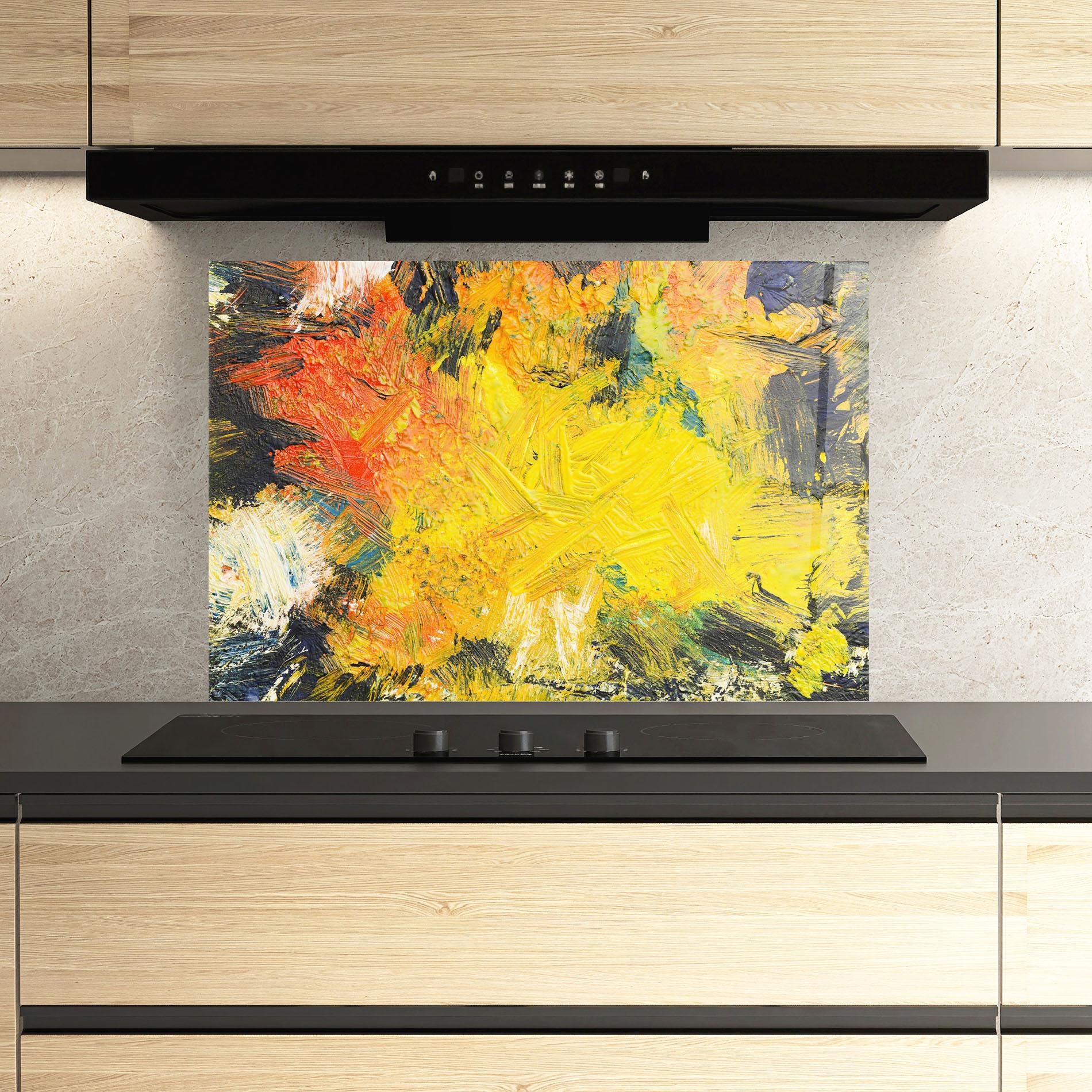 Panel Szklany do Kuchni Artistic Yellow Painting mockup 3