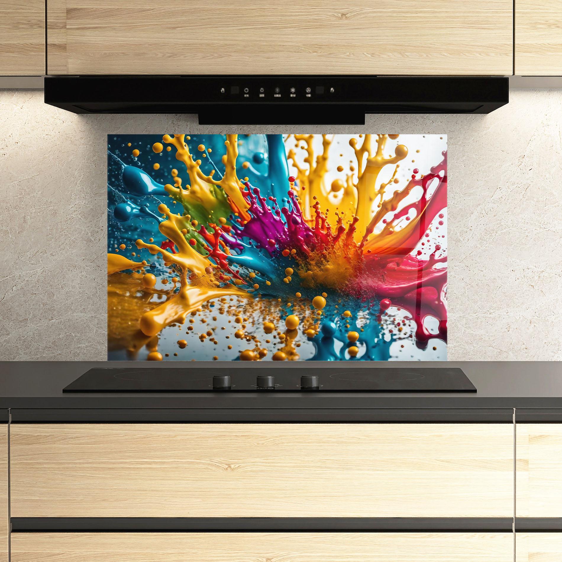 Panel Szklany do Kuchni Colorful Water Splash mockup 3