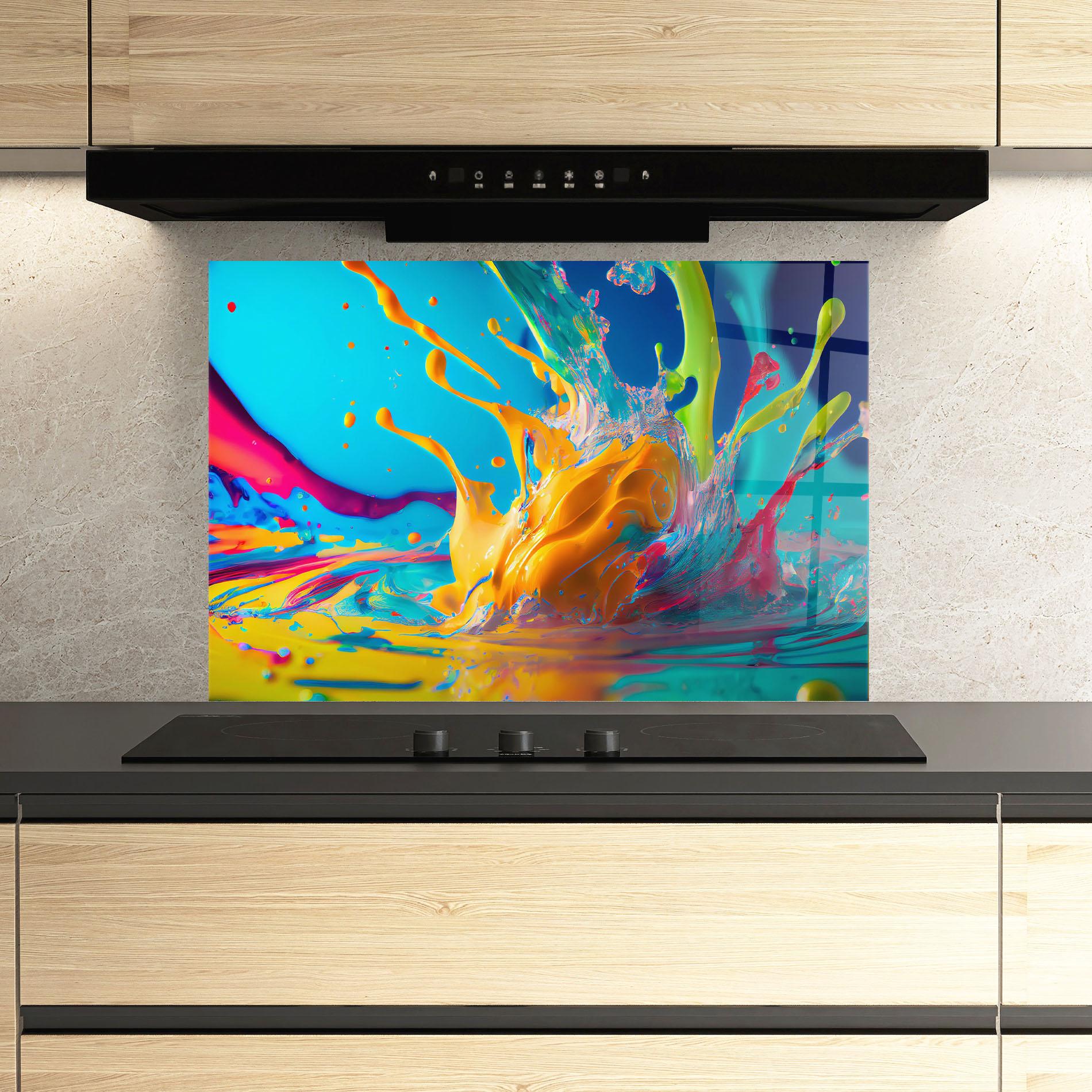 Panel Szklany do Kuchni Colorful Water Splashing mockup 3