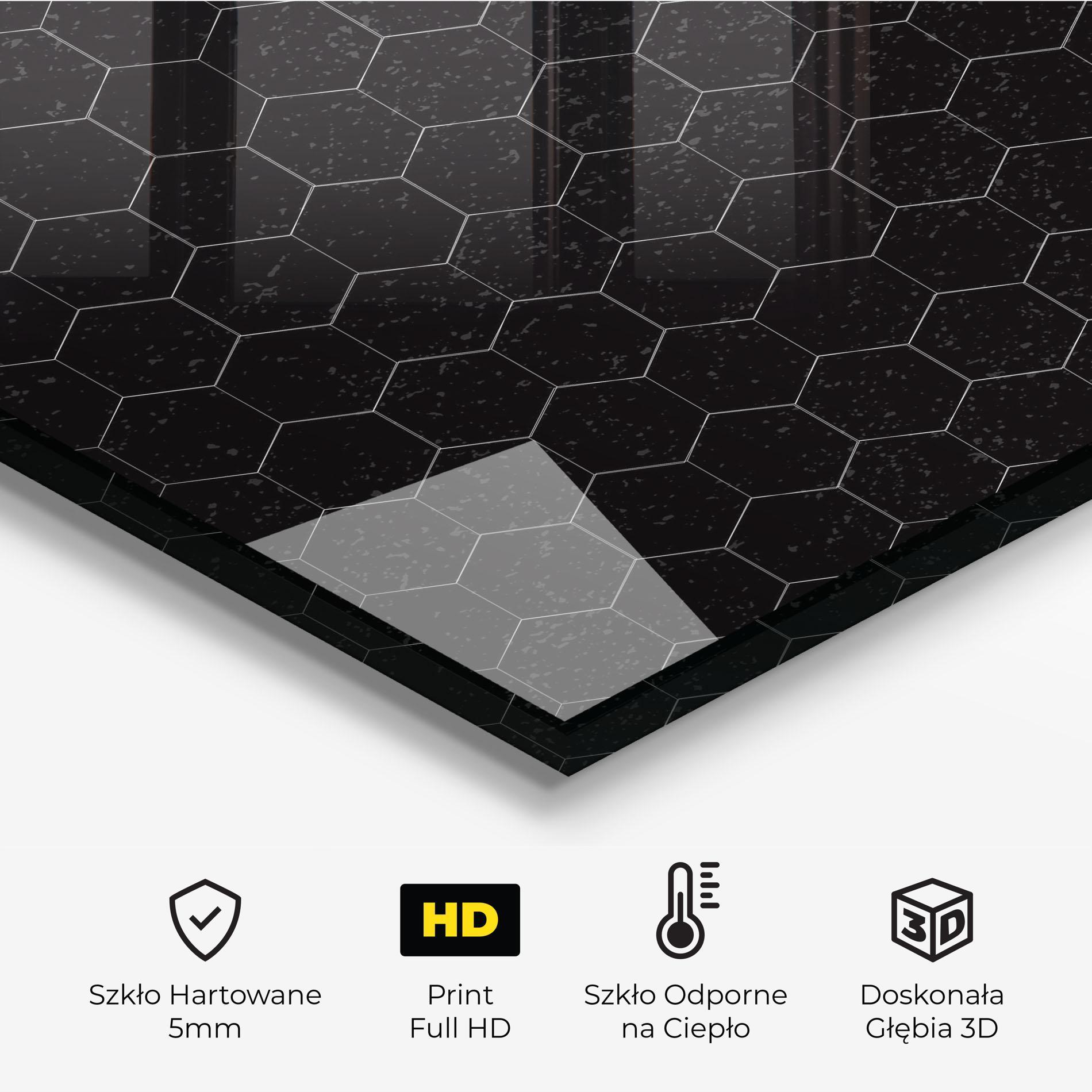 Panel Szklany do Kuchni Black Hexagon mockup 2