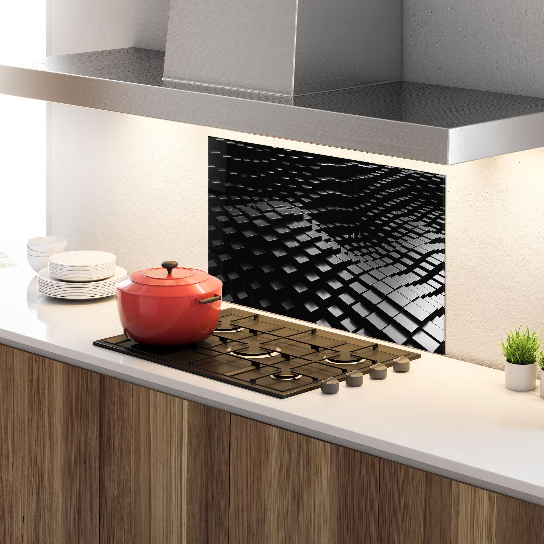 Panel Szklany do Kuchni Black Square Wave mockup 4