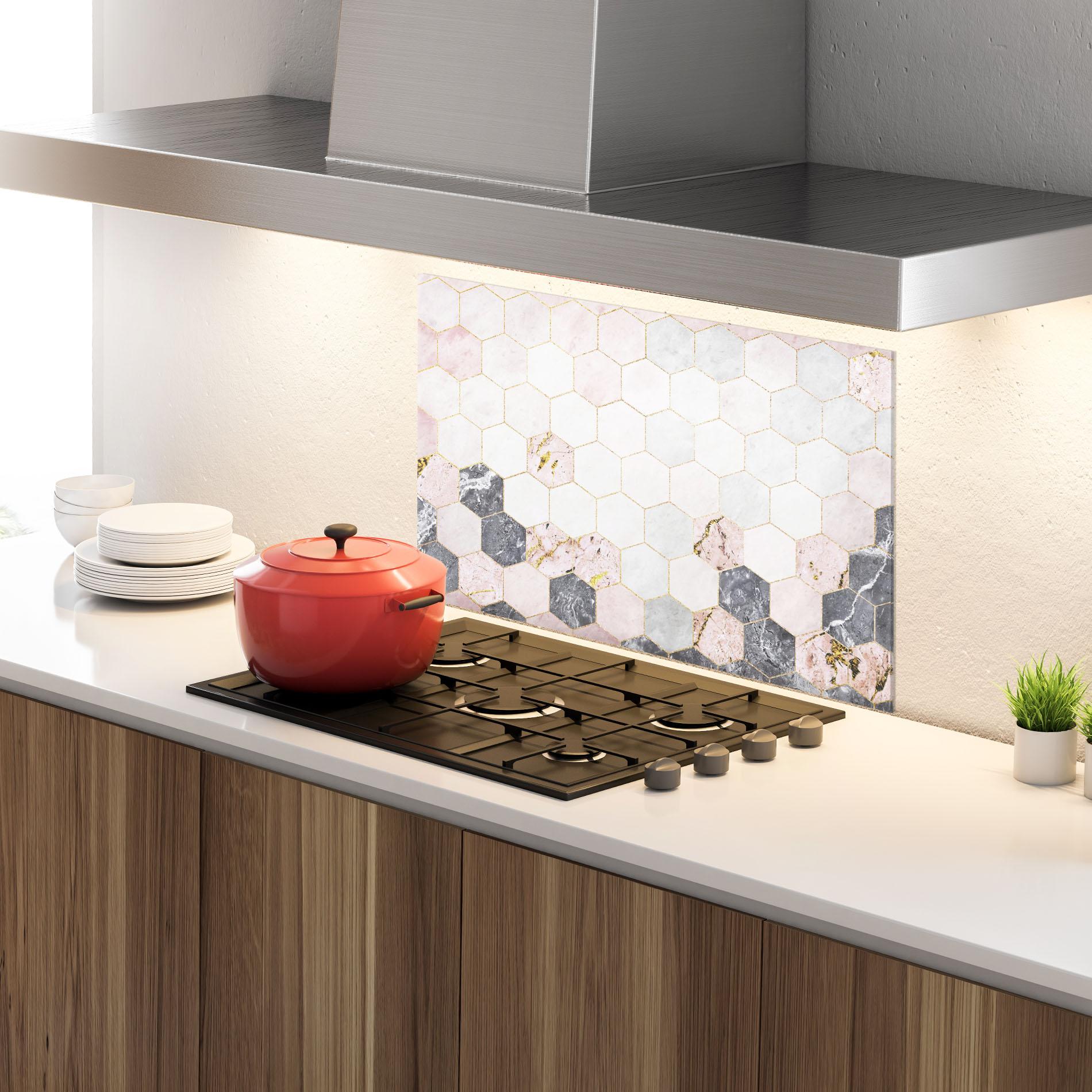 Panel Szklany do Kuchni Grey Pink Hexagon mockup 4