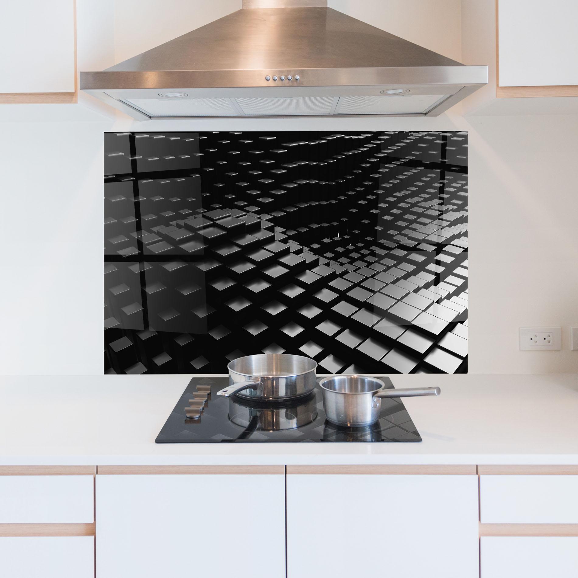 Panel Szklany do Kuchni Black Square Wave mockup 5