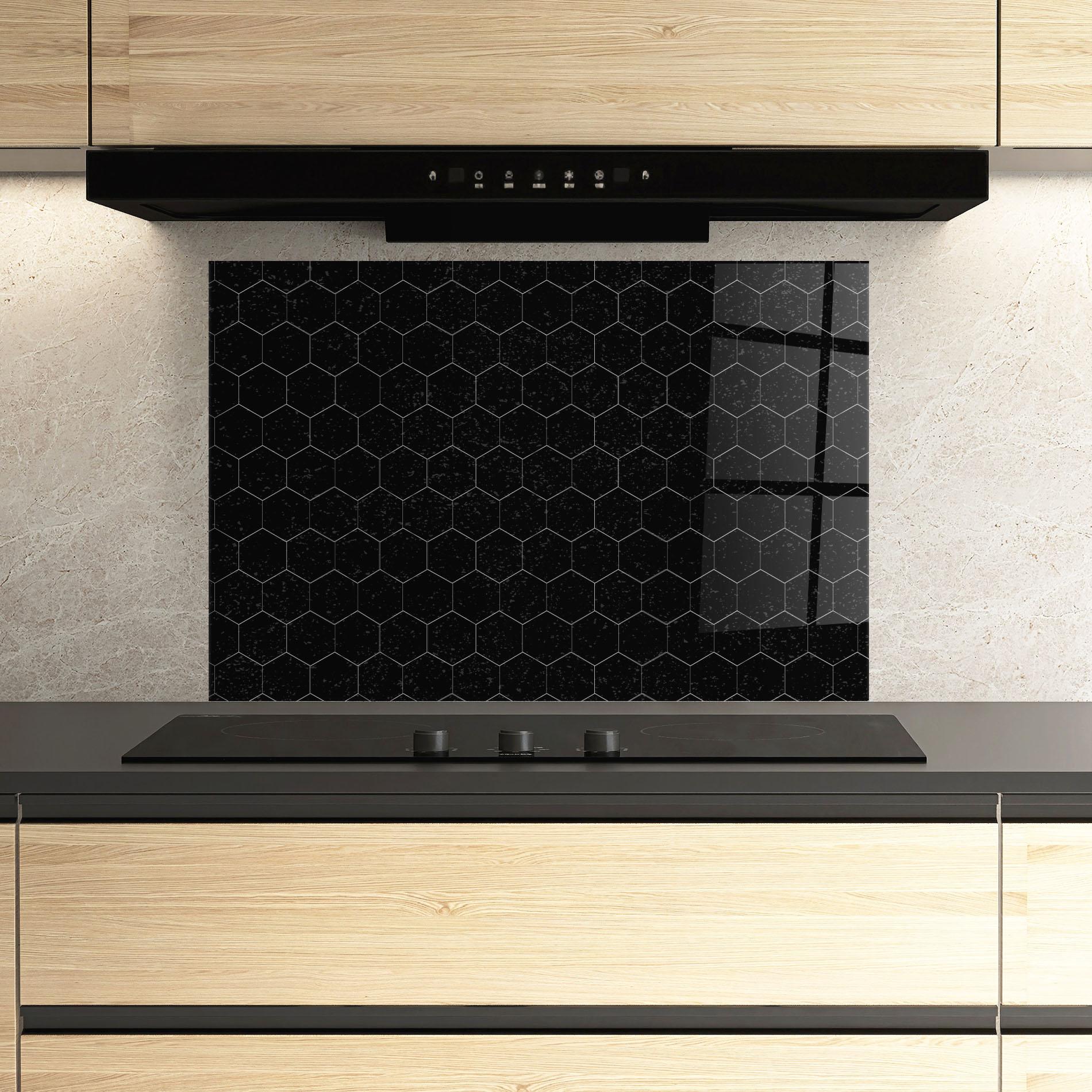Panel Szklany do Kuchni Black Hexagon mockup 3
