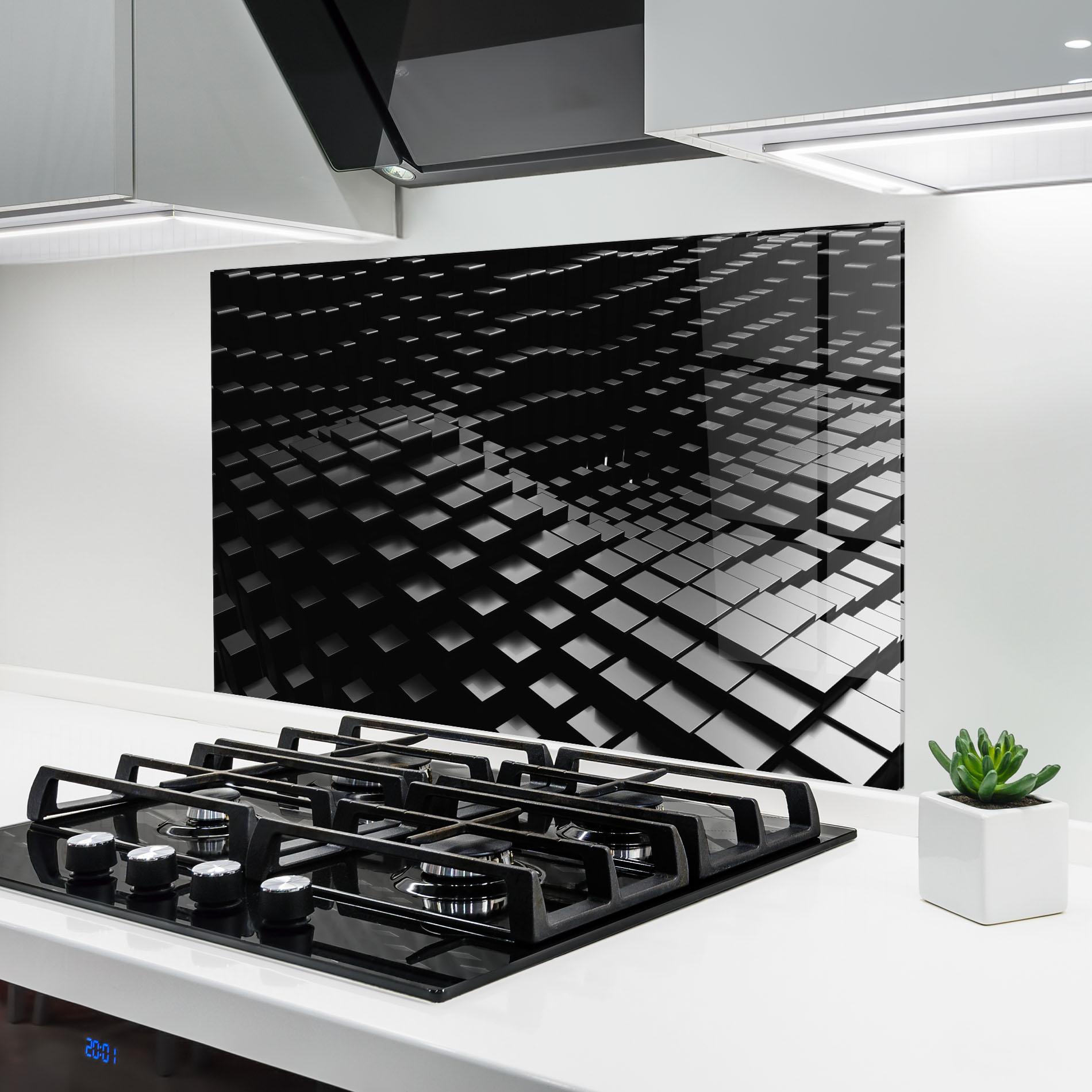 Panel Szklany do Kuchni Black Square Wave mockup 6