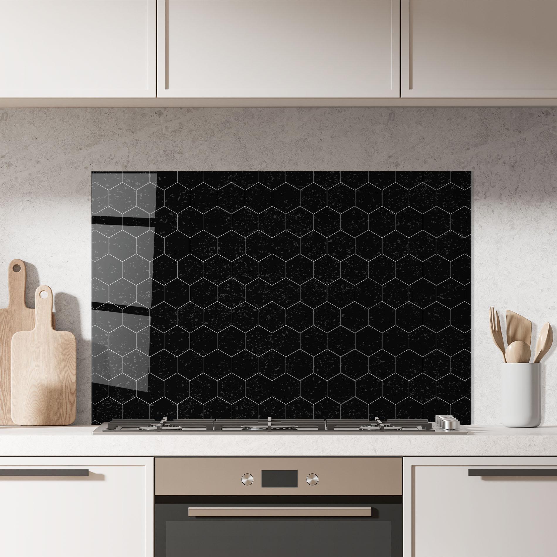 Panel Szklany do Kuchni Black Hexagon mockup 7