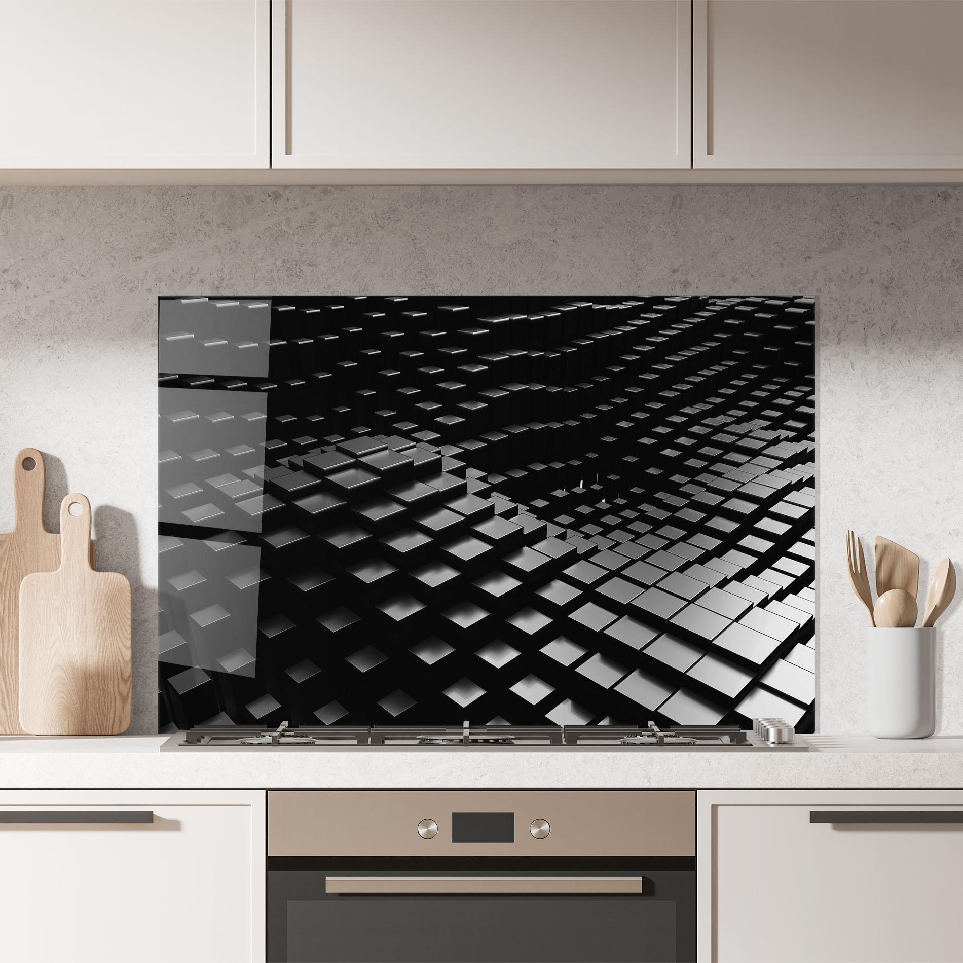 Panel Szklany do Kuchni Black Square Wave mockup 7