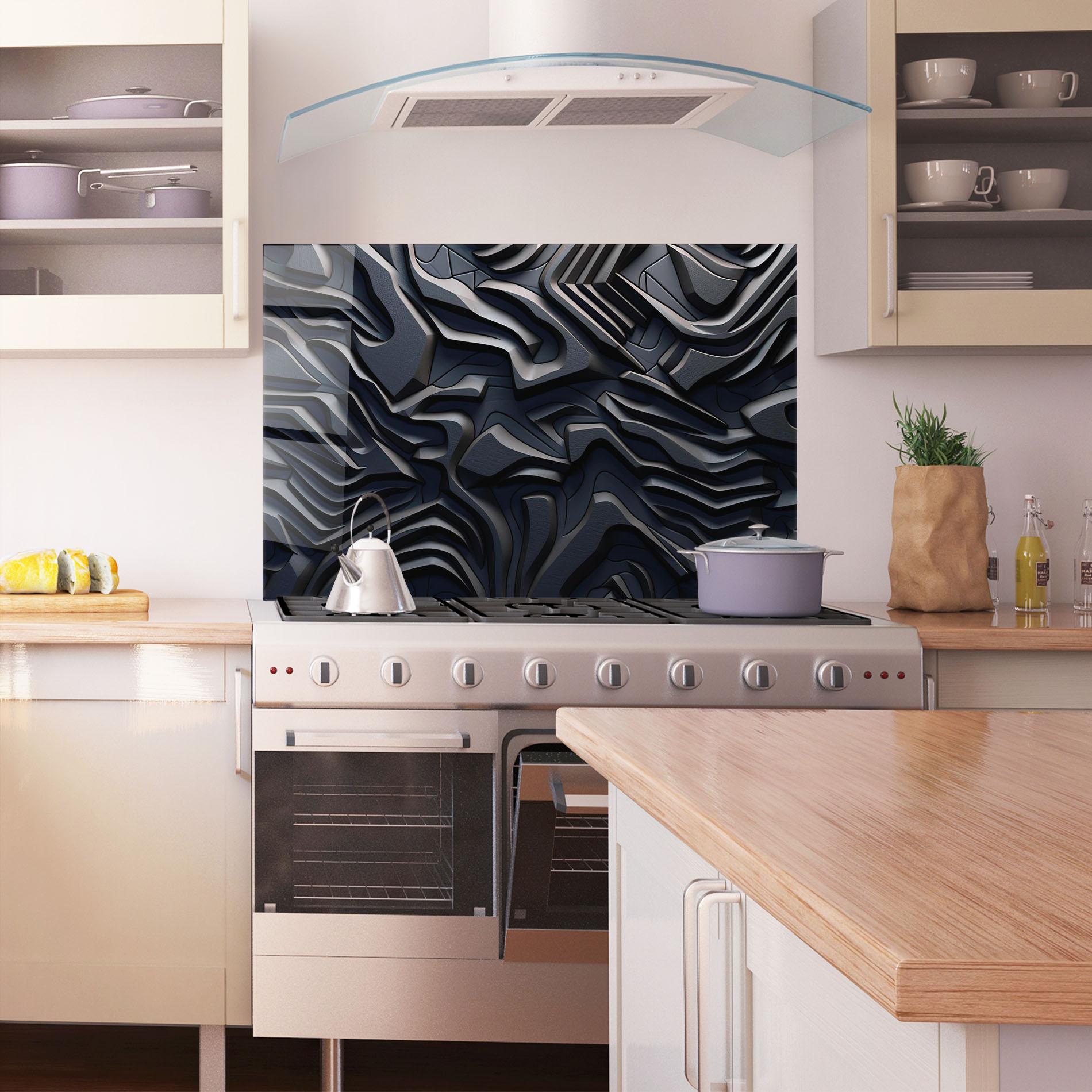 Panel Szklany do Kuchni Black 3d Lines mockup 1
