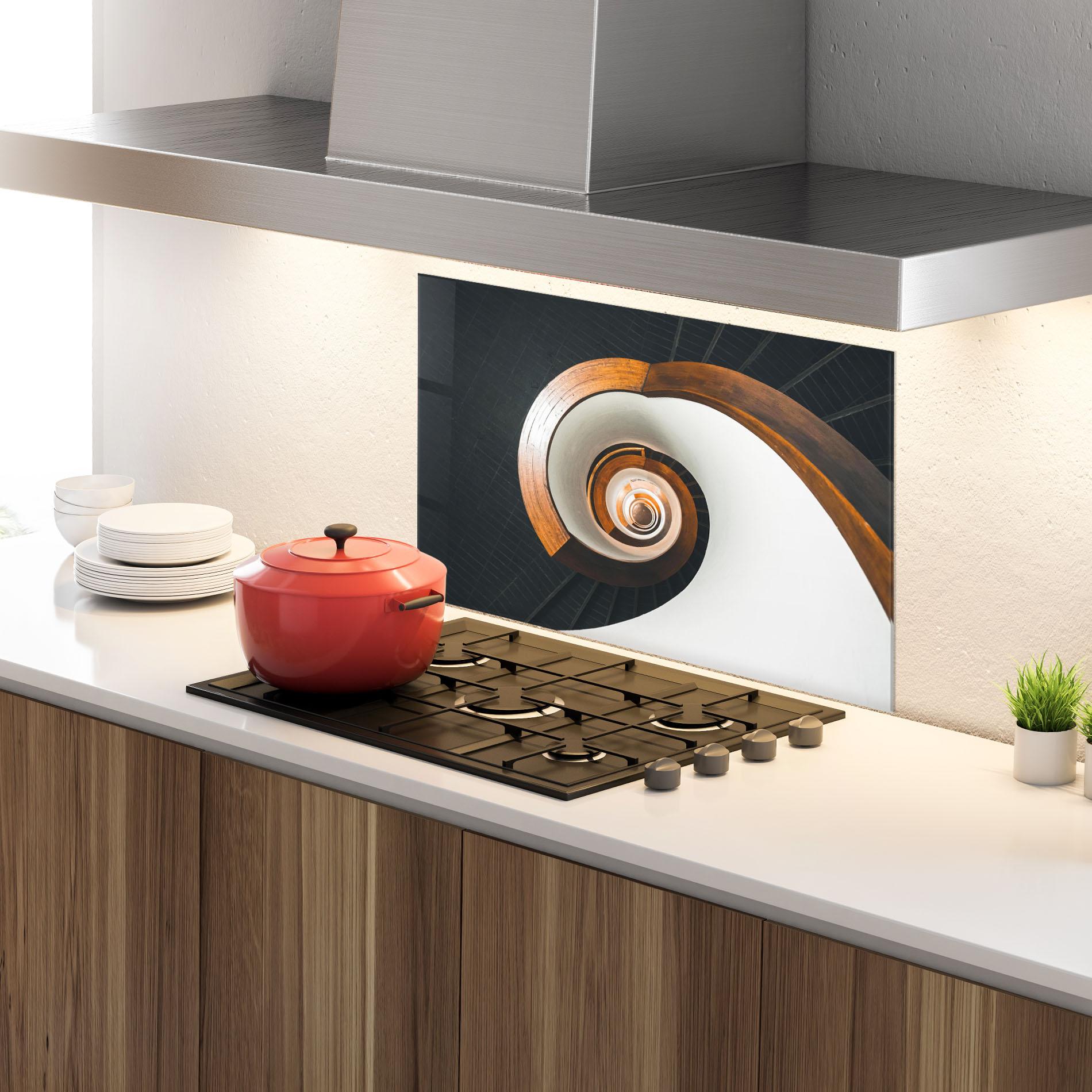 Panel Szklany do Kuchni Black Spiral Stairs mockup 4