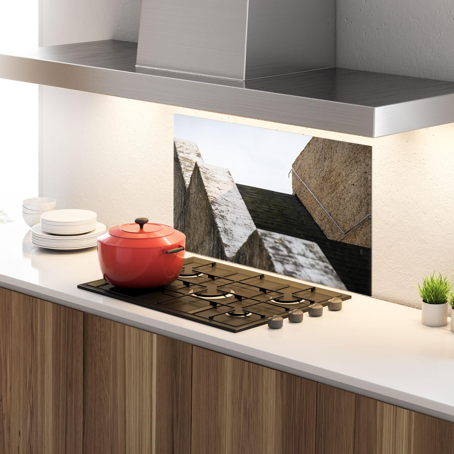 Panel Szklany do Kuchni Black Stairs mockup 4