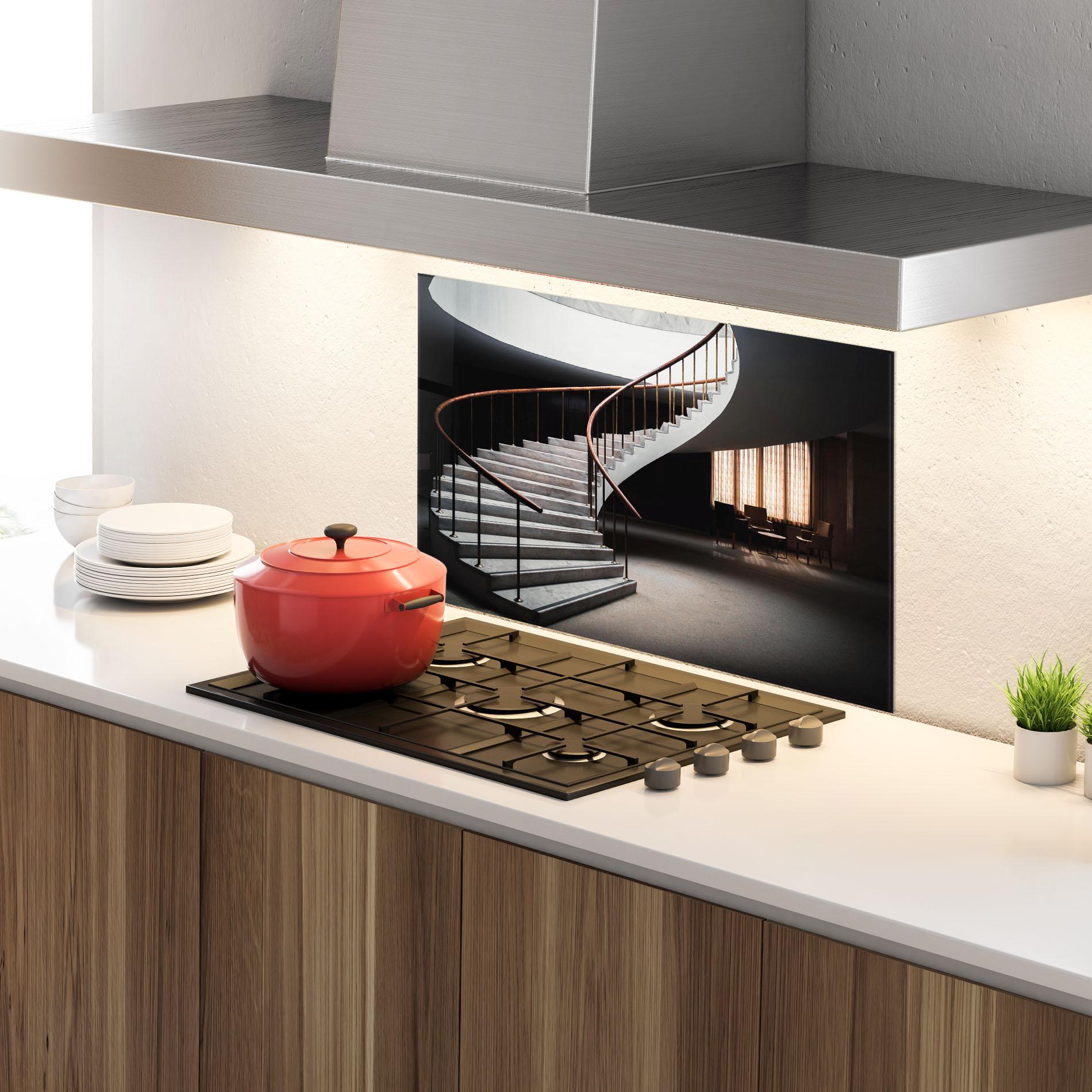 Panel Szklany do Kuchni Dark Room Stairs mockup 4