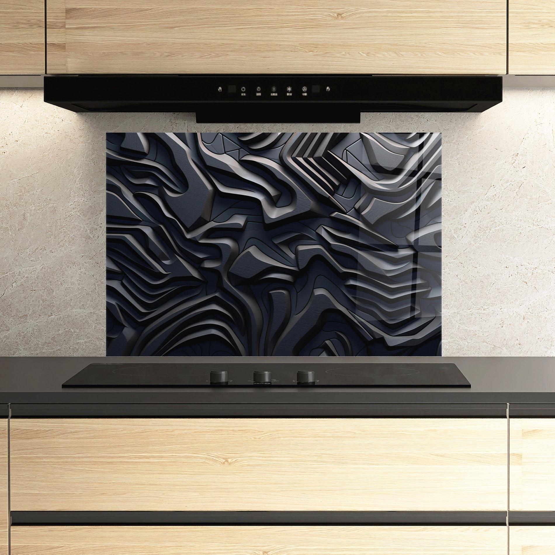 Panel Szklany do Kuchni Black 3d Lines mockup 3