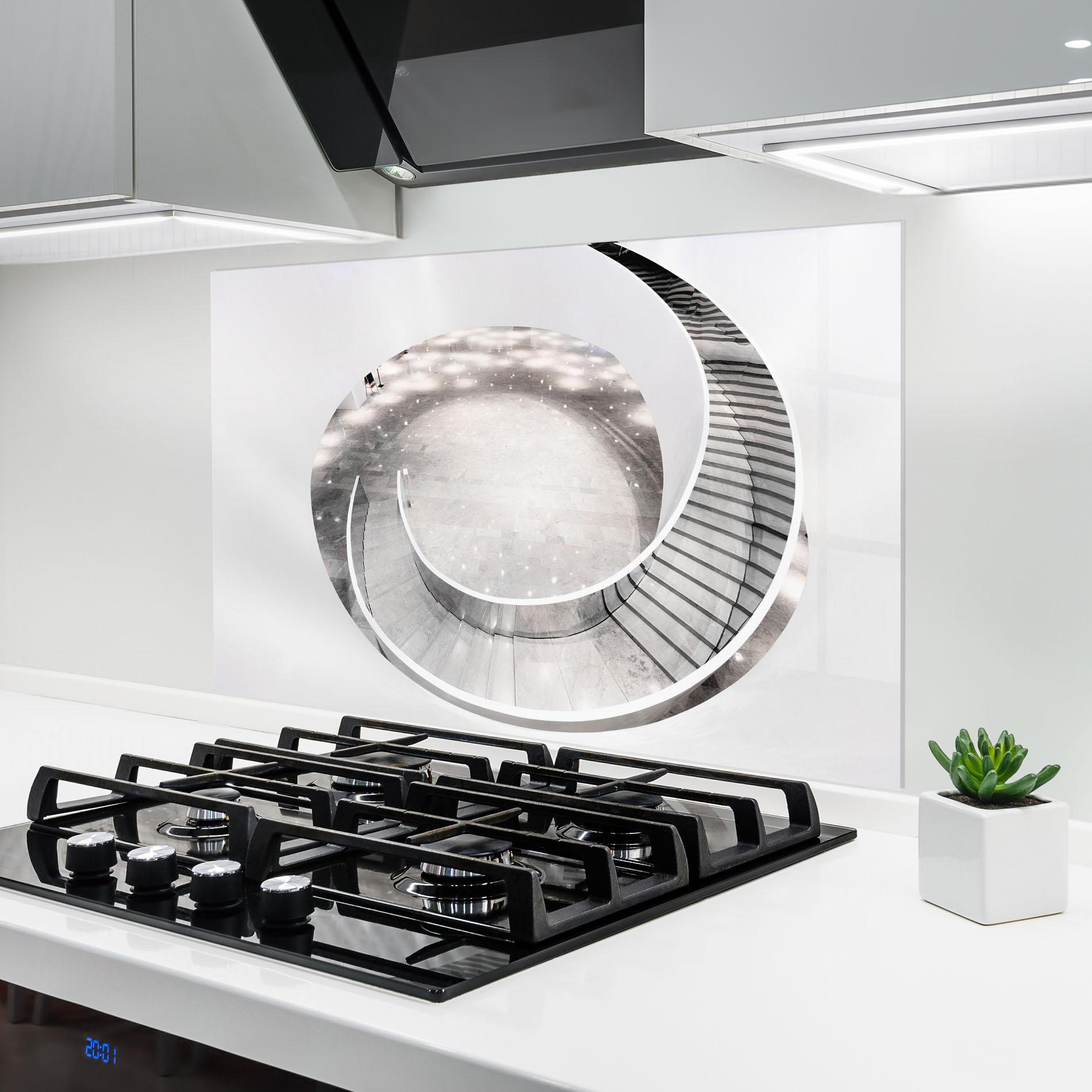 Panel Szklany do Kuchni Light Grey Spiral mockup 6