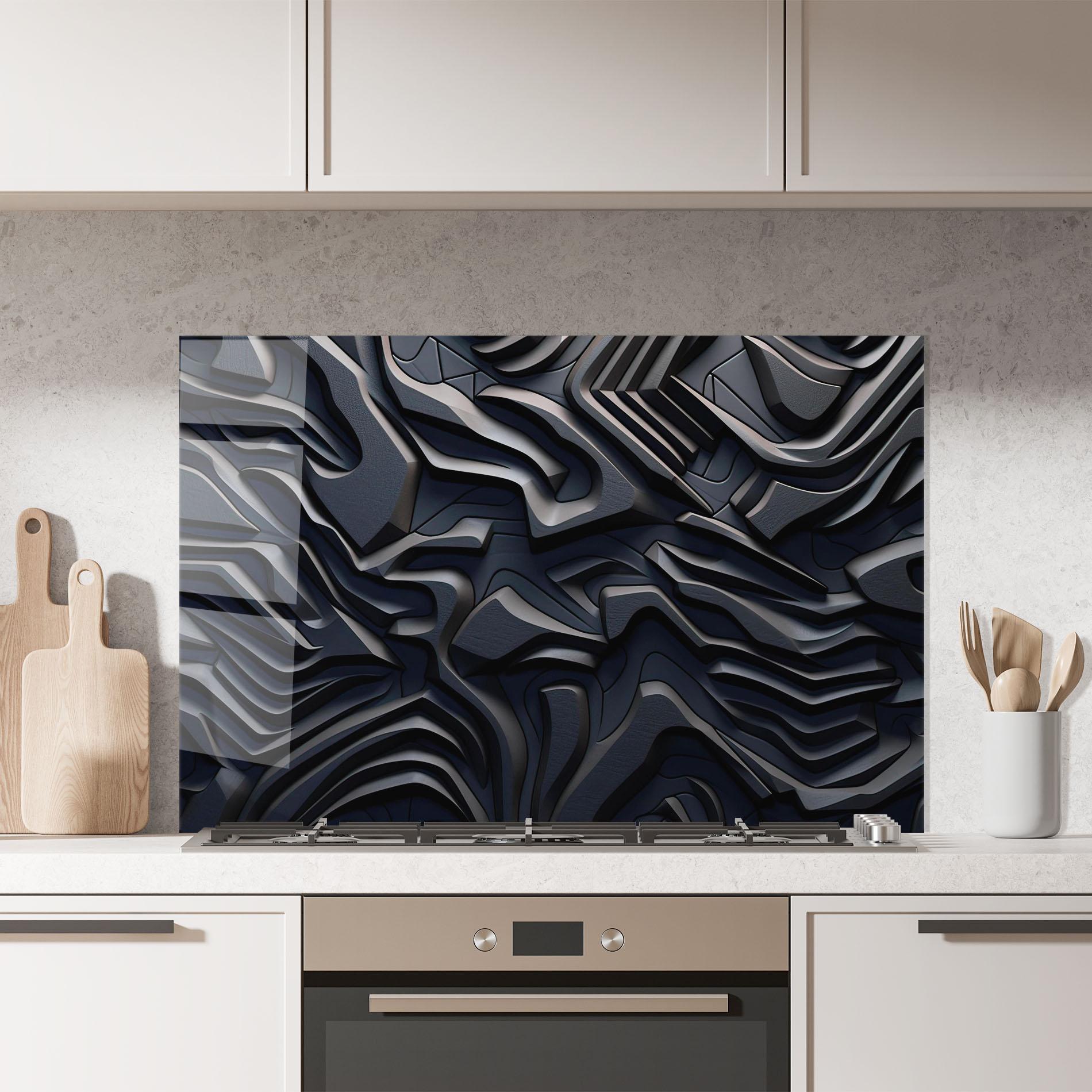 Panel Szklany do Kuchni Black 3d Lines mockup 7