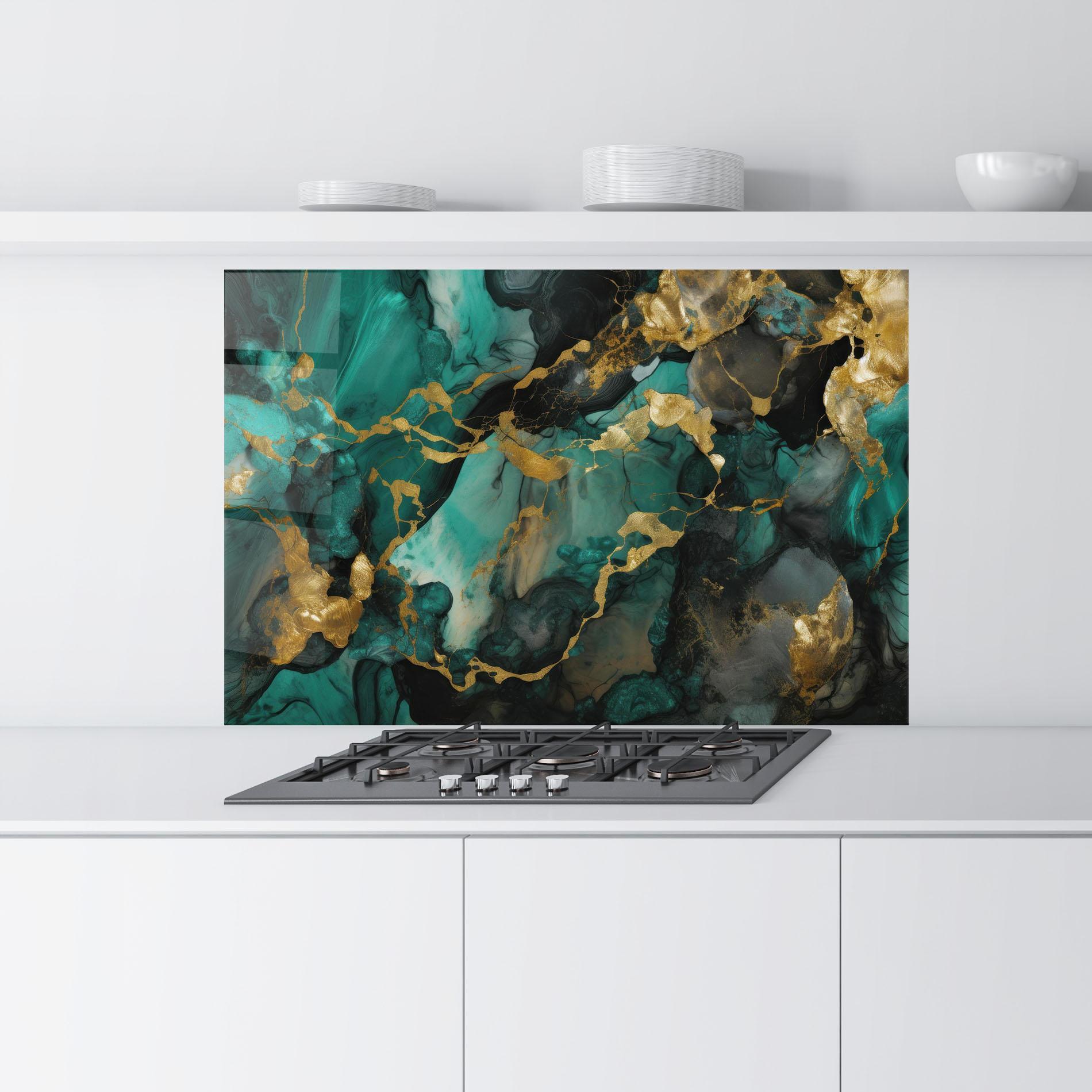 Panel Szklany do Kuchni Dark Green Golden Marble mockup 9