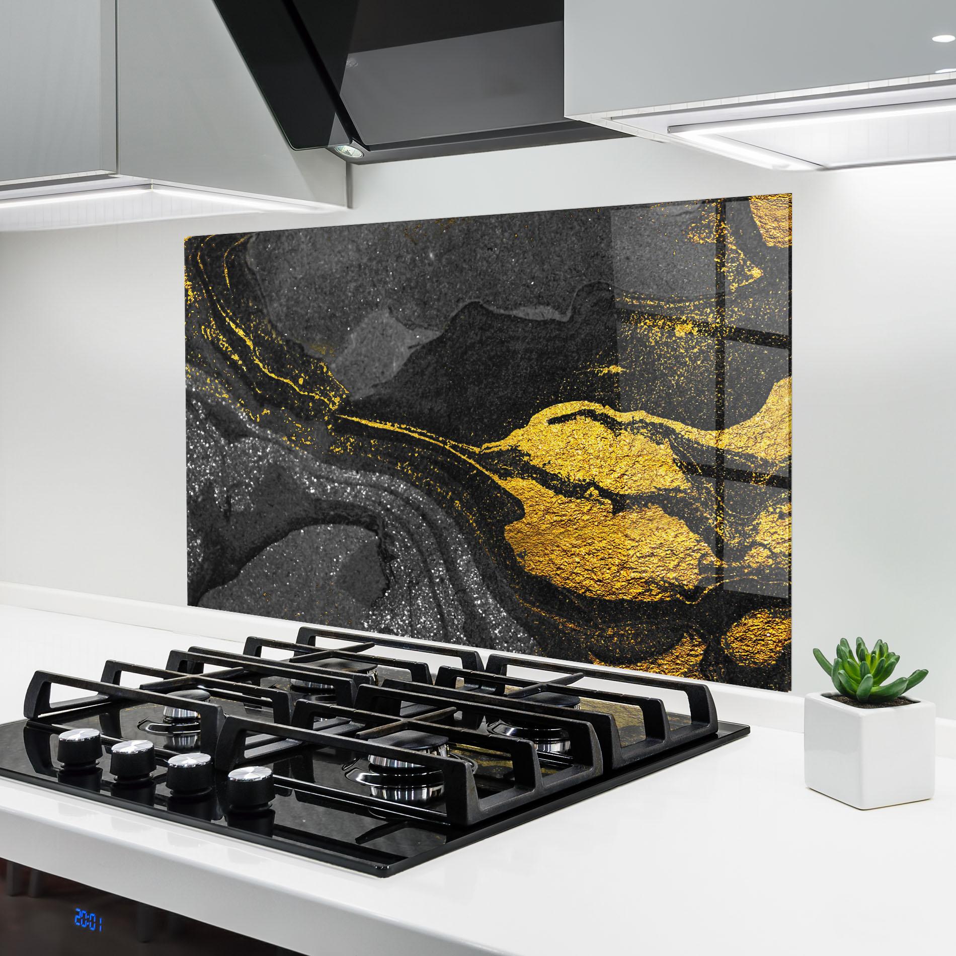 Panel Szklany do Kuchni Black And Gold Texture mockup 6