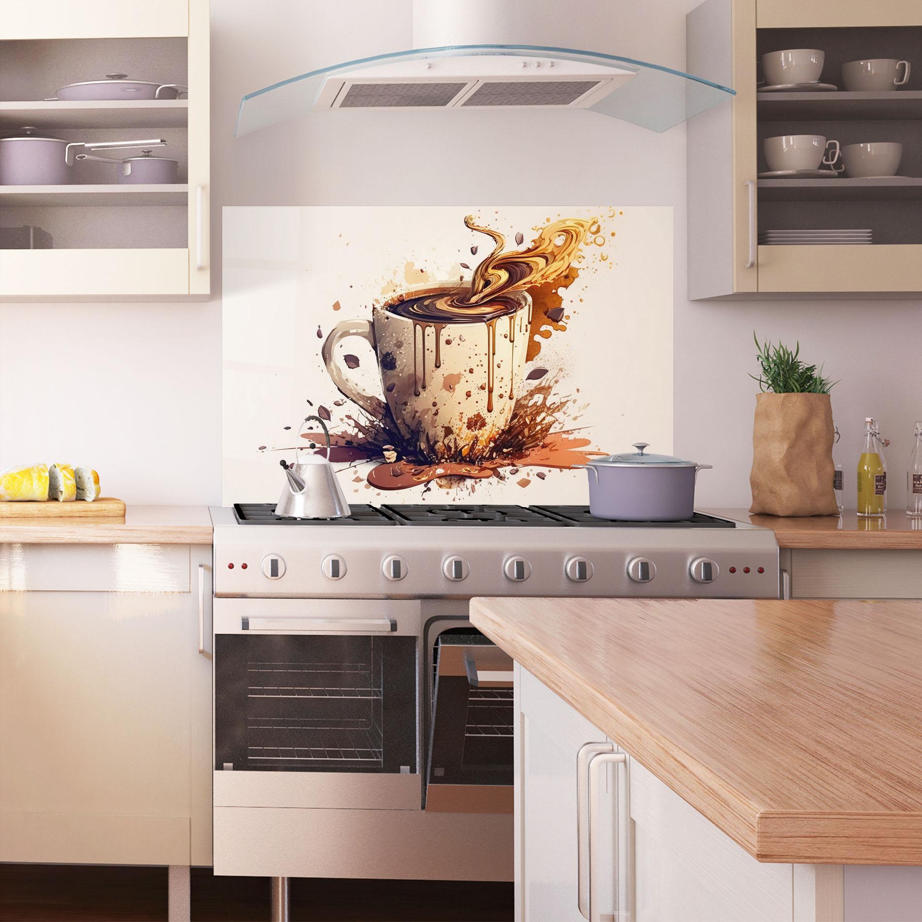 Panel Szklany do Kuchni Watercolor Cappuccino mockup 1