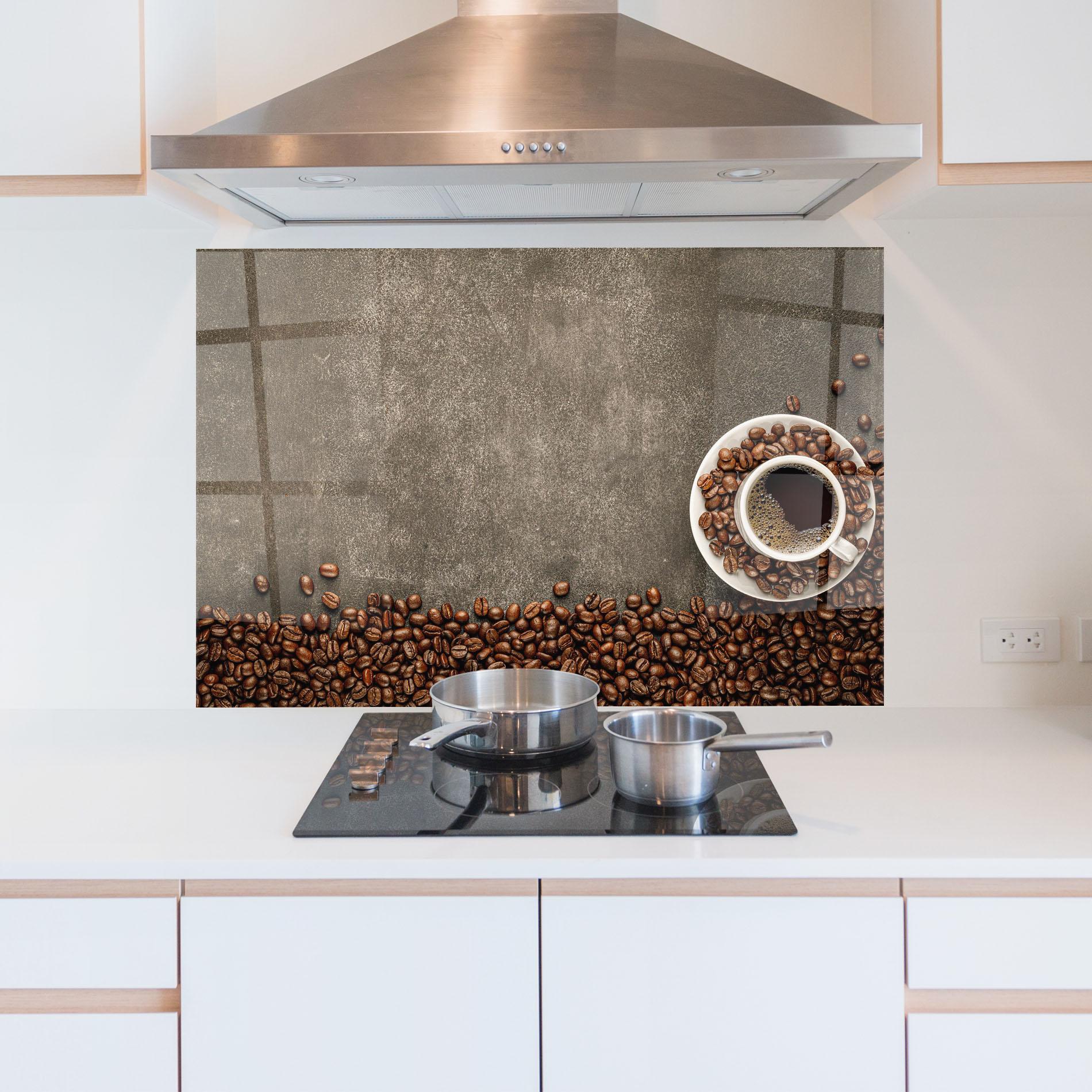 Panel Szklany do Kuchni Coffee On Grey Table mockup 5