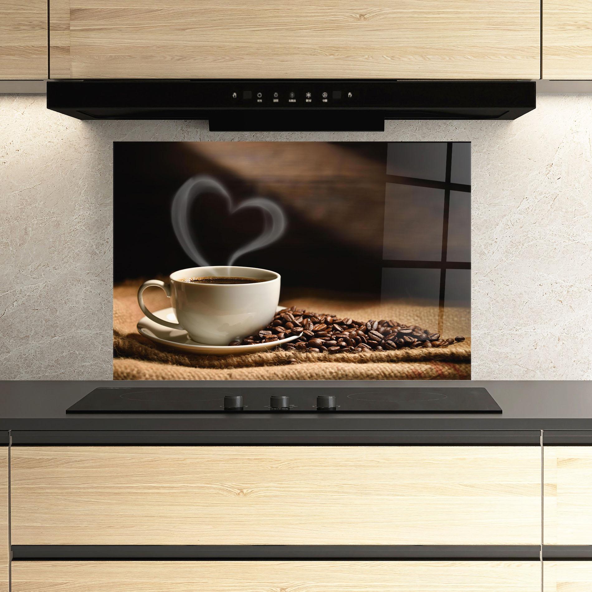 Panel Szklany do Kuchni Heart Coffee Smoke mockup 3