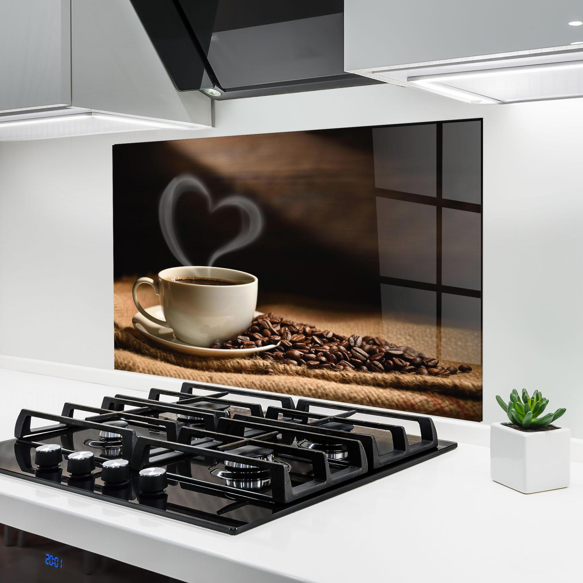 Panel Szklany do Kuchni Heart Coffee Smoke mockup 6