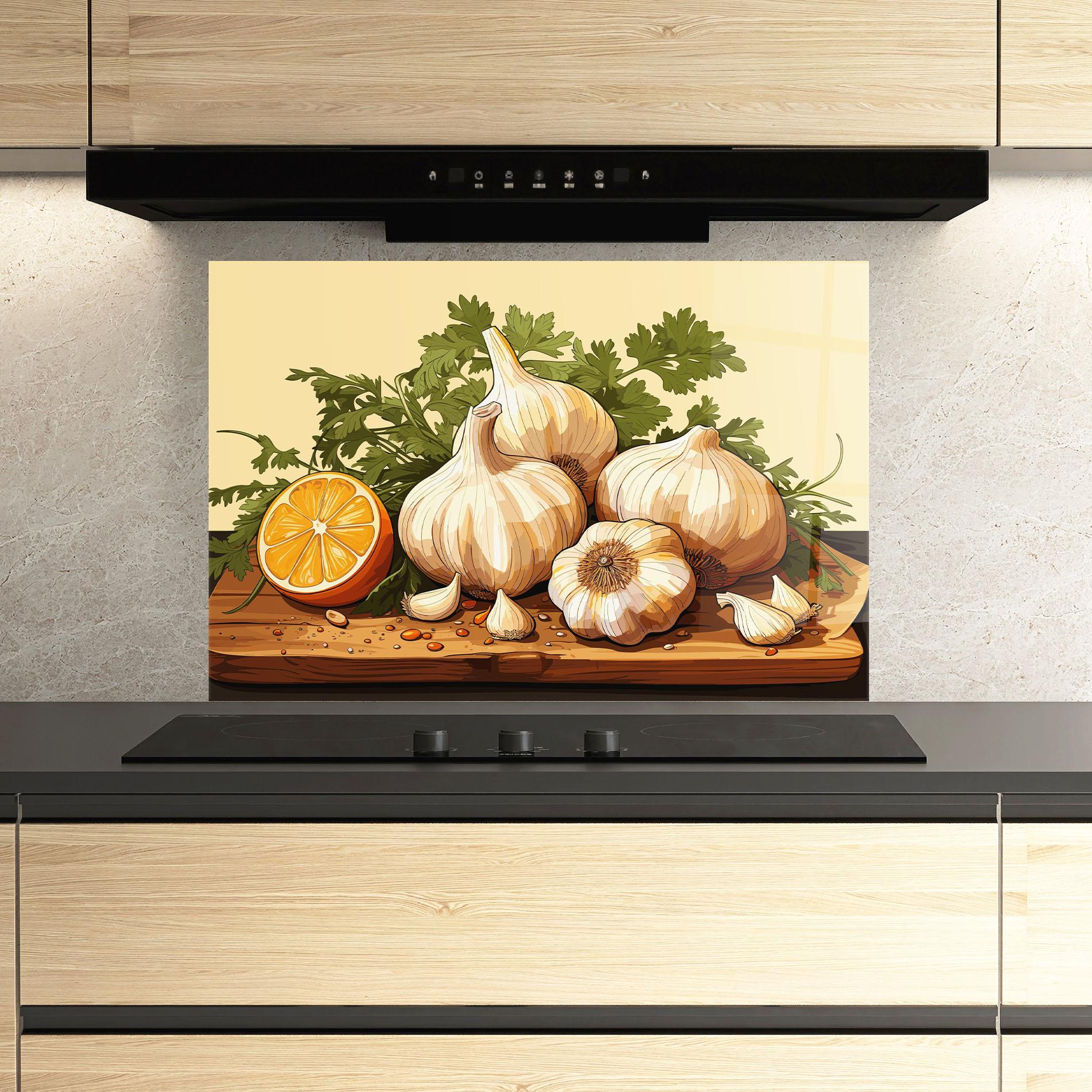 Panel Szklany do Kuchni Garlic Lemon mockup 3