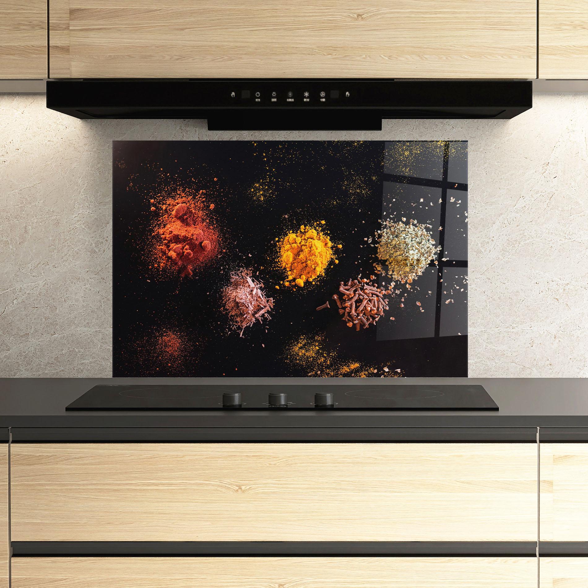 Panel Szklany do Kuchni Powder On Black mockup 3