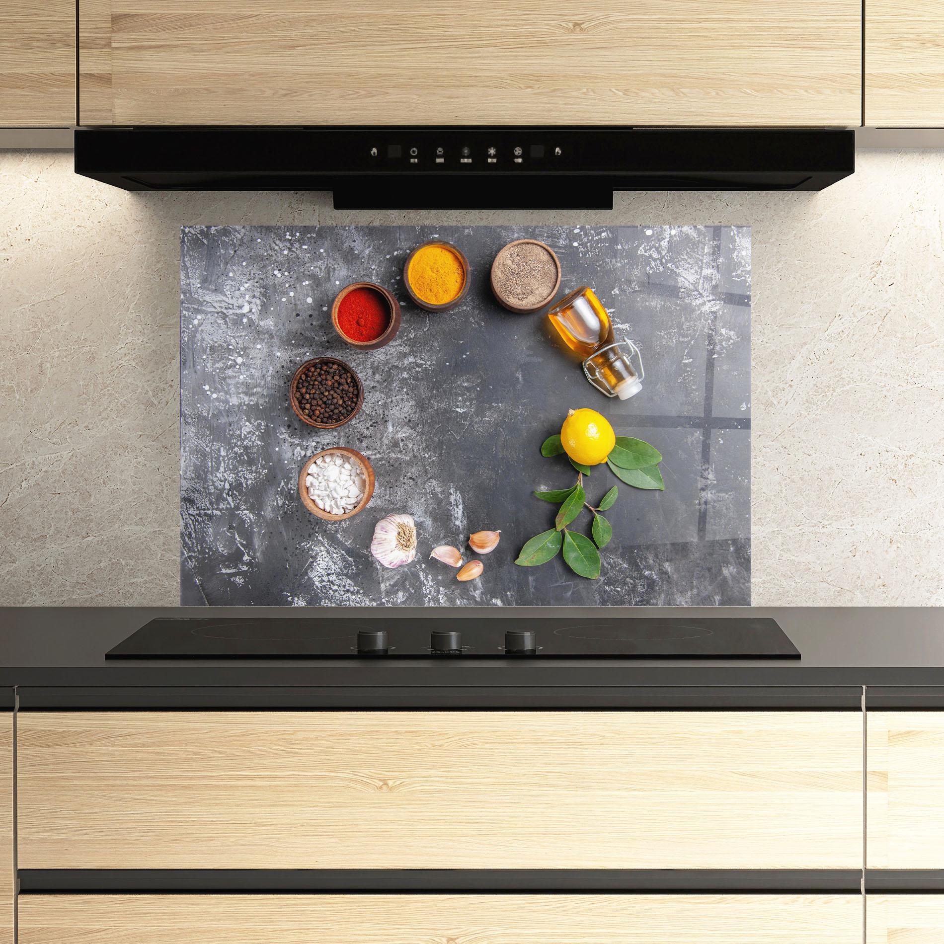 Panel Szklany do Kuchni Seasonings With Oil mockup 3