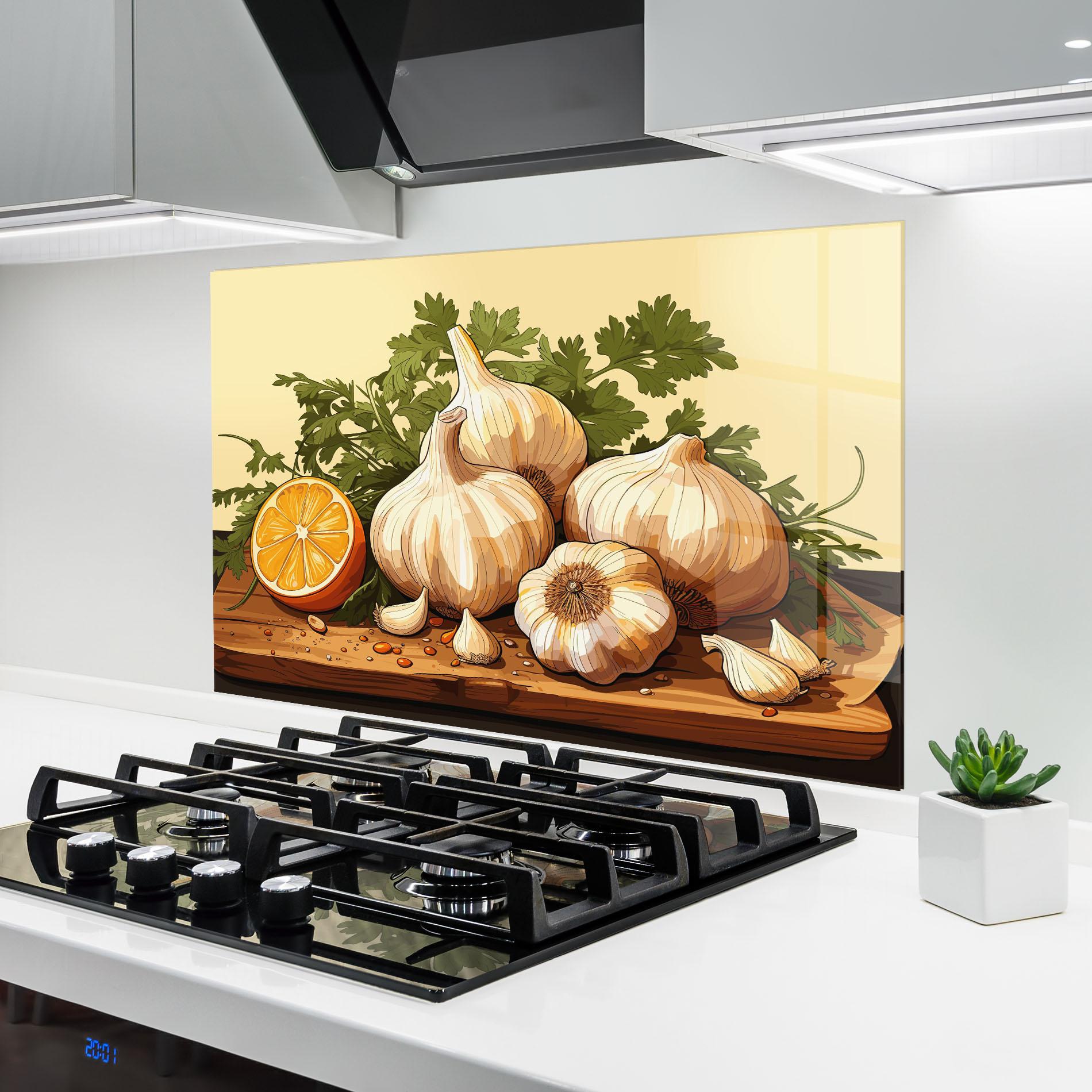 Panel Szklany do Kuchni Garlic Lemon mockup 6