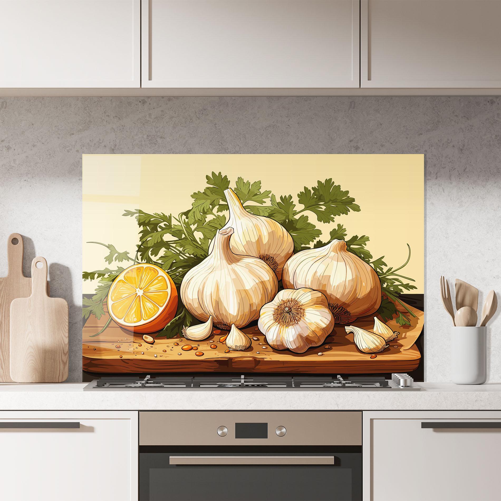 Panel Szklany do Kuchni Garlic Lemon mockup 7