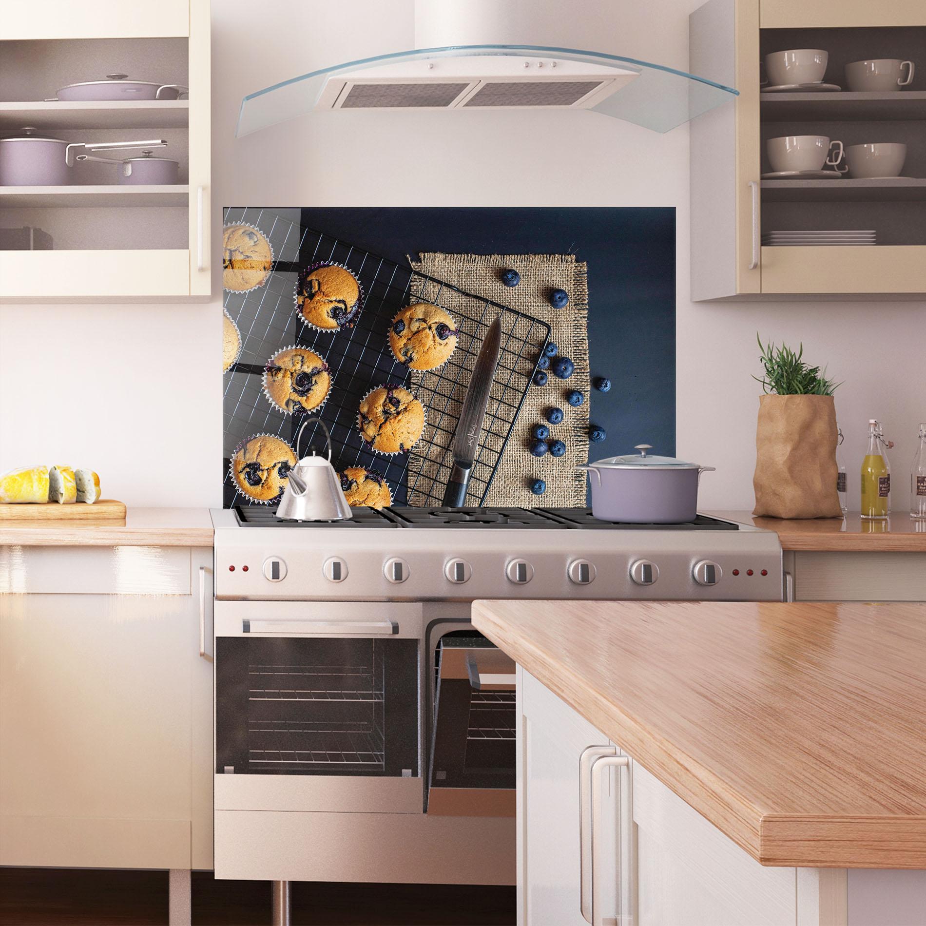 Panel Szklany do Kuchni Blueberry Muffins Dessert mockup 1