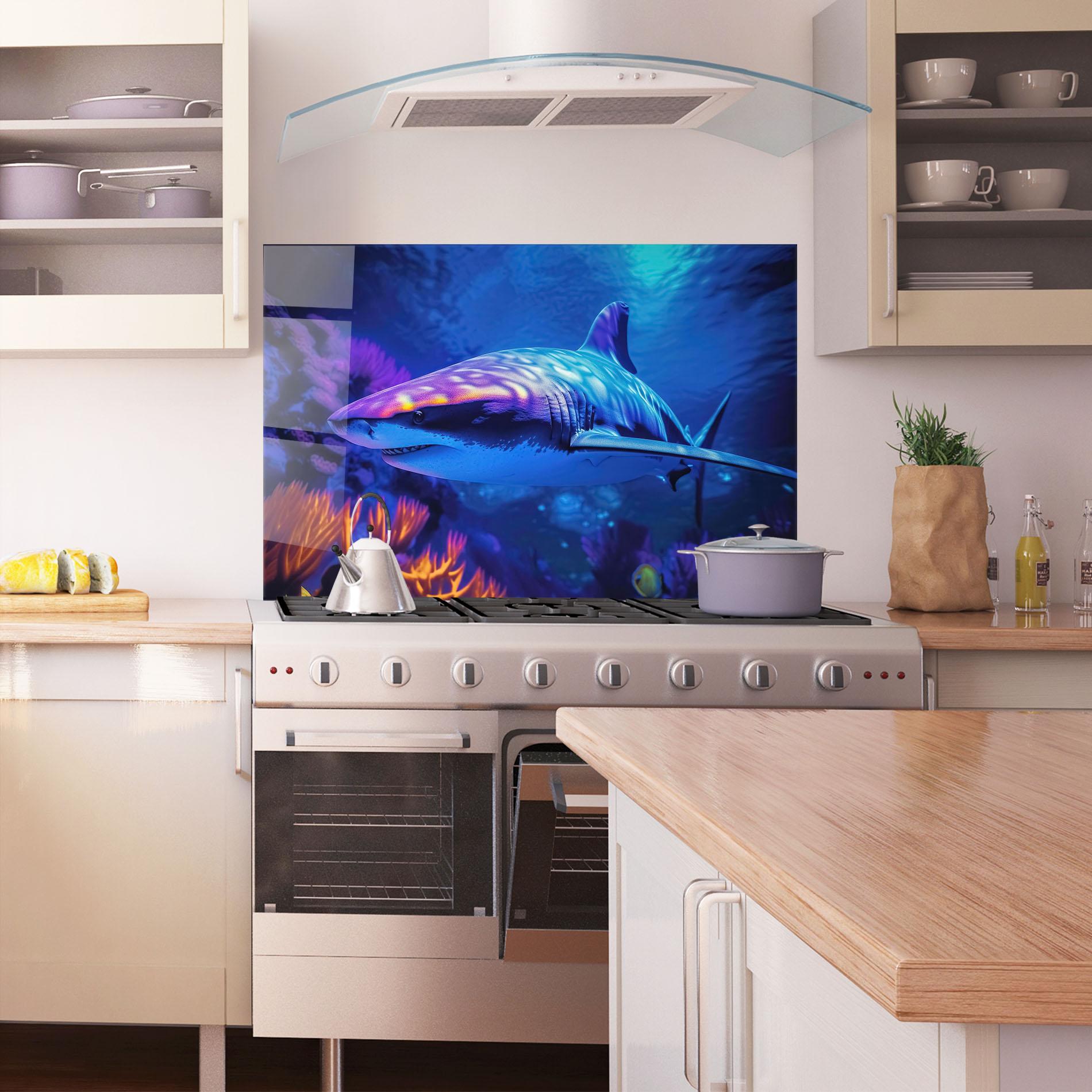 Panel Szklany do Kuchni Blue Light Shark mockup 1