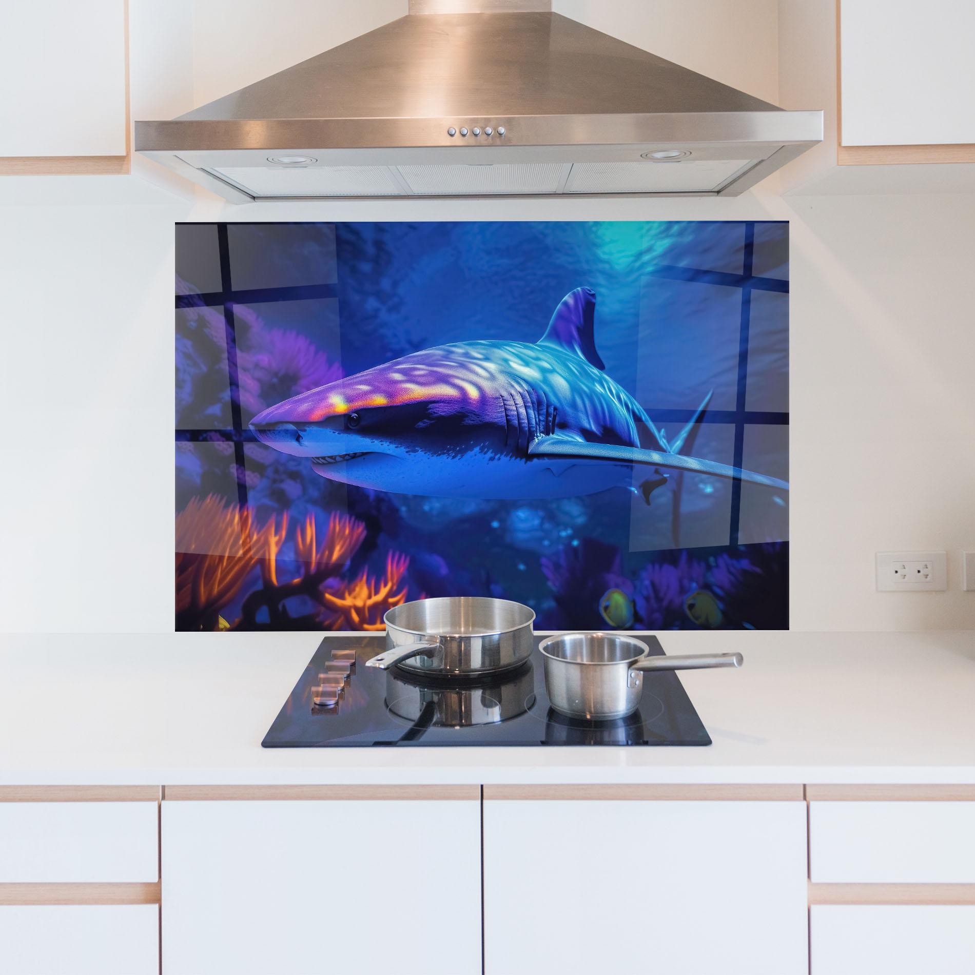 Panel Szklany do Kuchni Blue Light Shark mockup 5