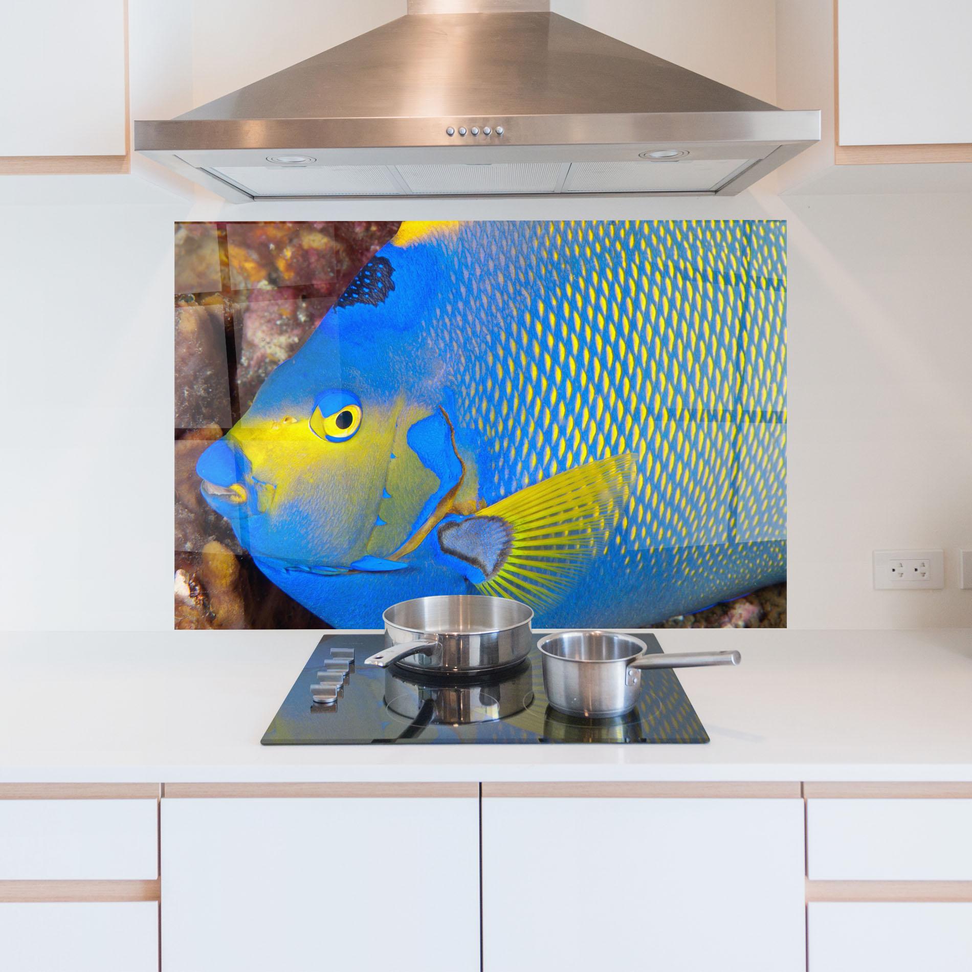 Panel Szklany do Kuchni Blue Yellow Fish mockup 5