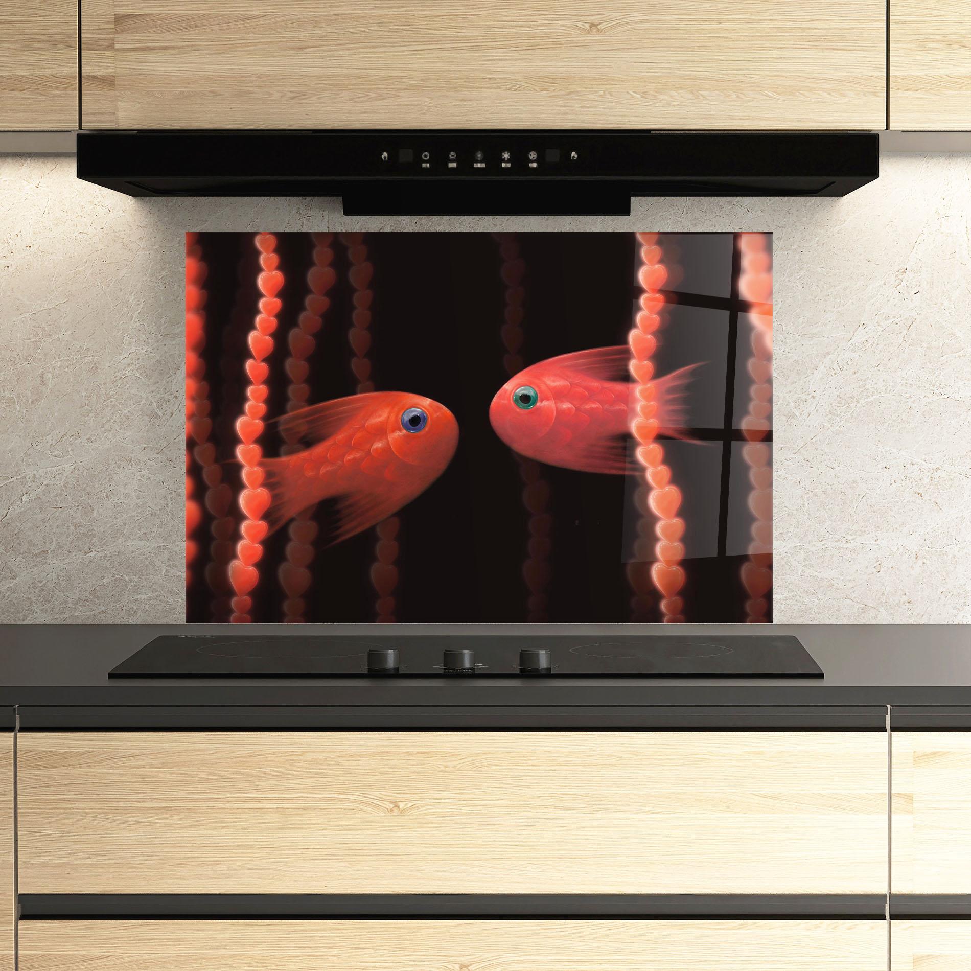 Panel Szklany do Kuchni Orange Fish Heart mockup 3