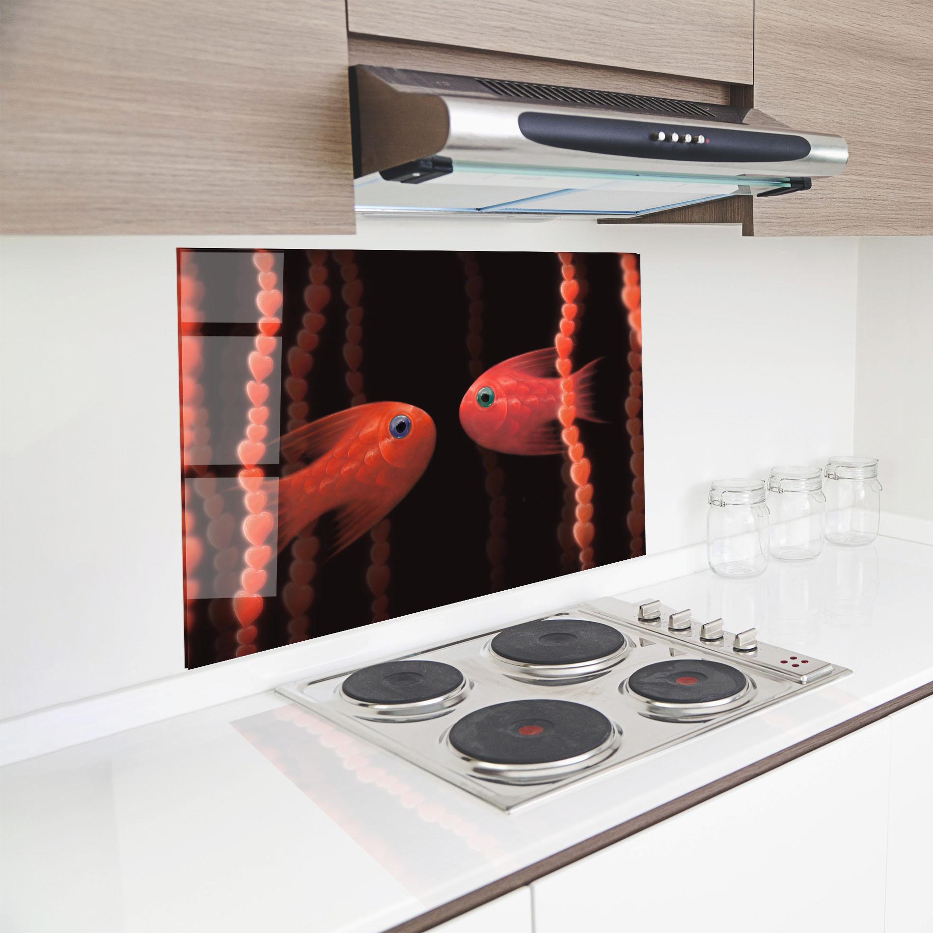 Panel Szklany do Kuchni Orange Fish Heart mockup 8