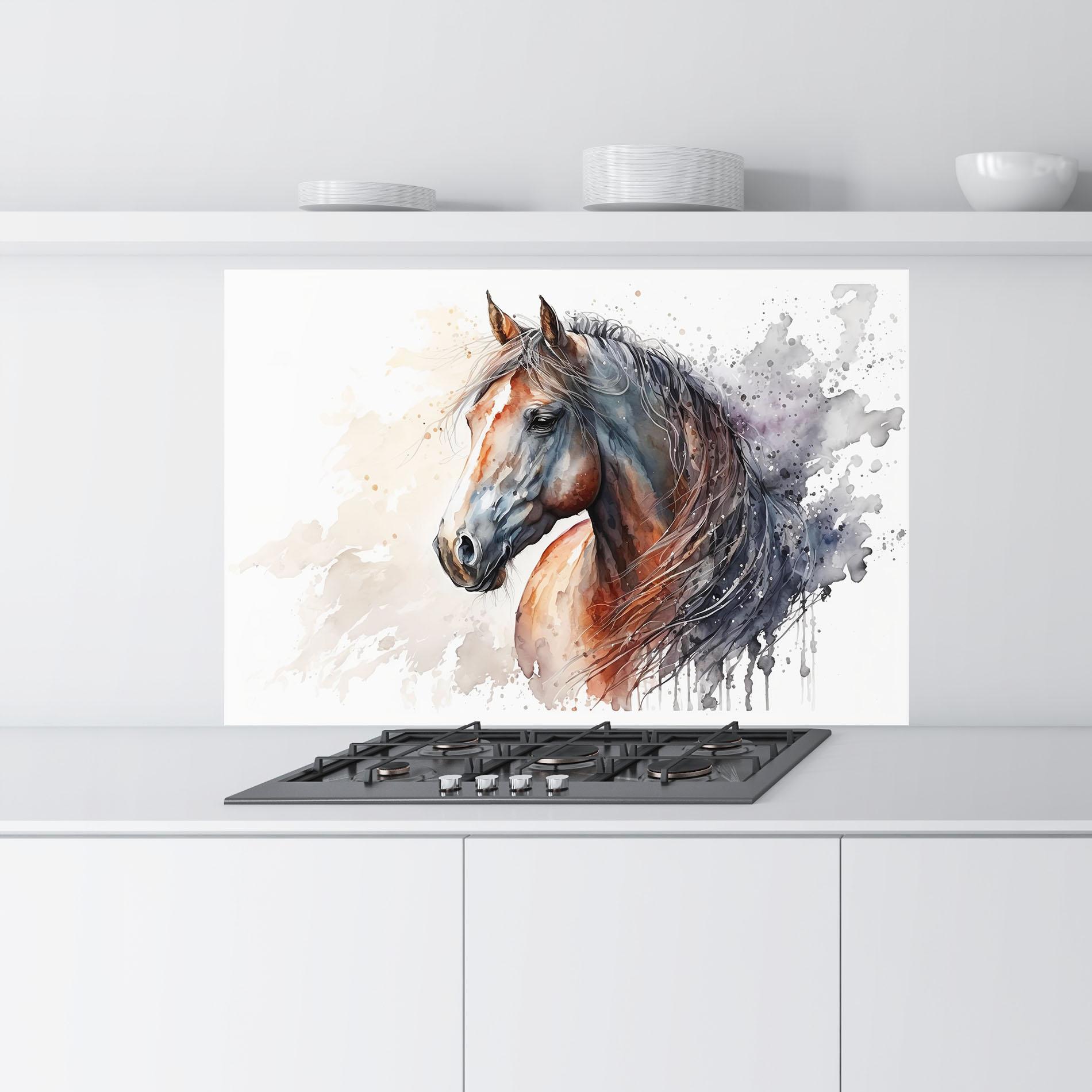Panel Szklany do Kuchni Black Brown Horse Painting mockup 9