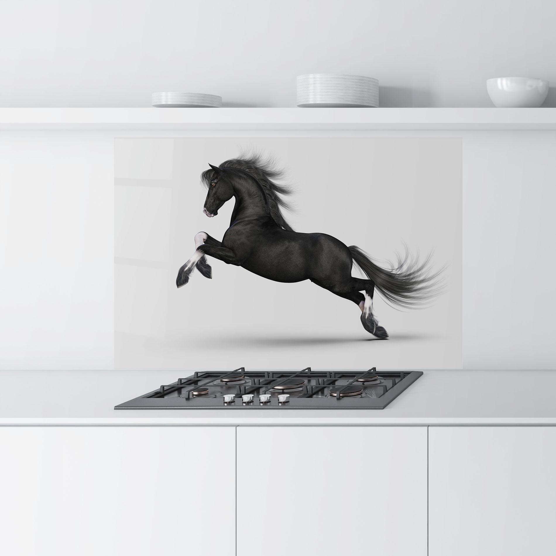 Panel Szklany do Kuchni Black Horse Galloping mockup 9