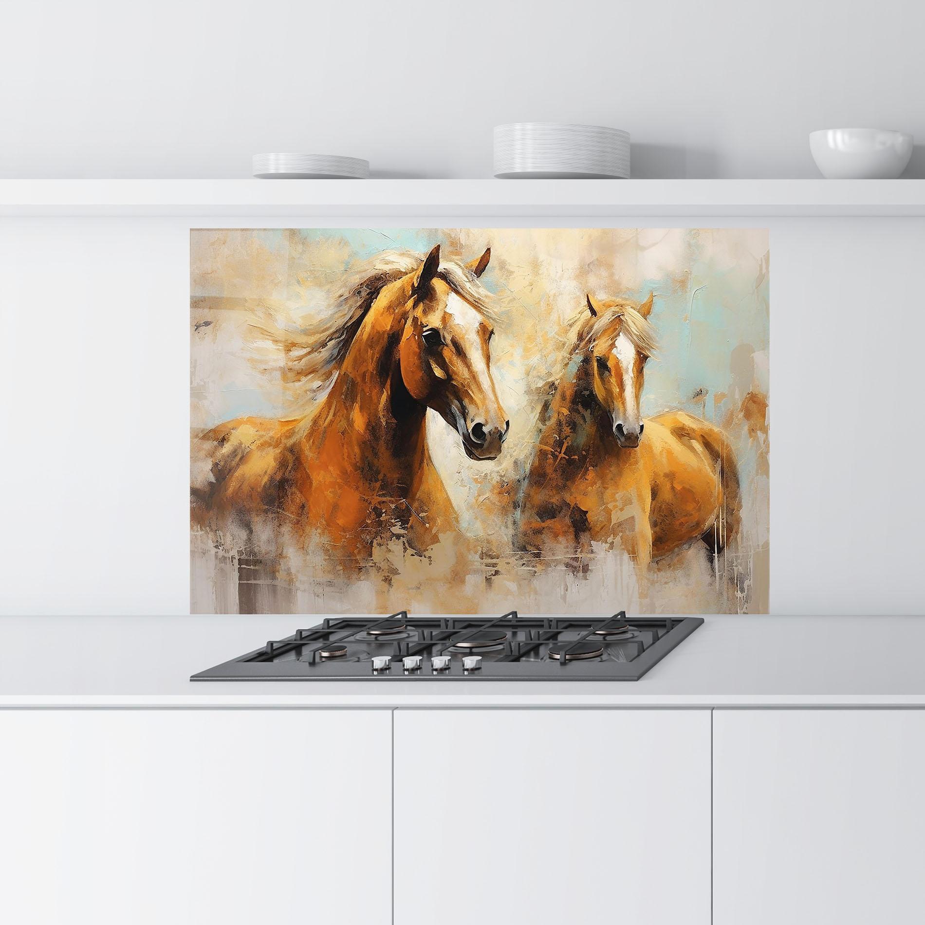 Panel Szklany do Kuchni Brown Horses Staying mockup 9