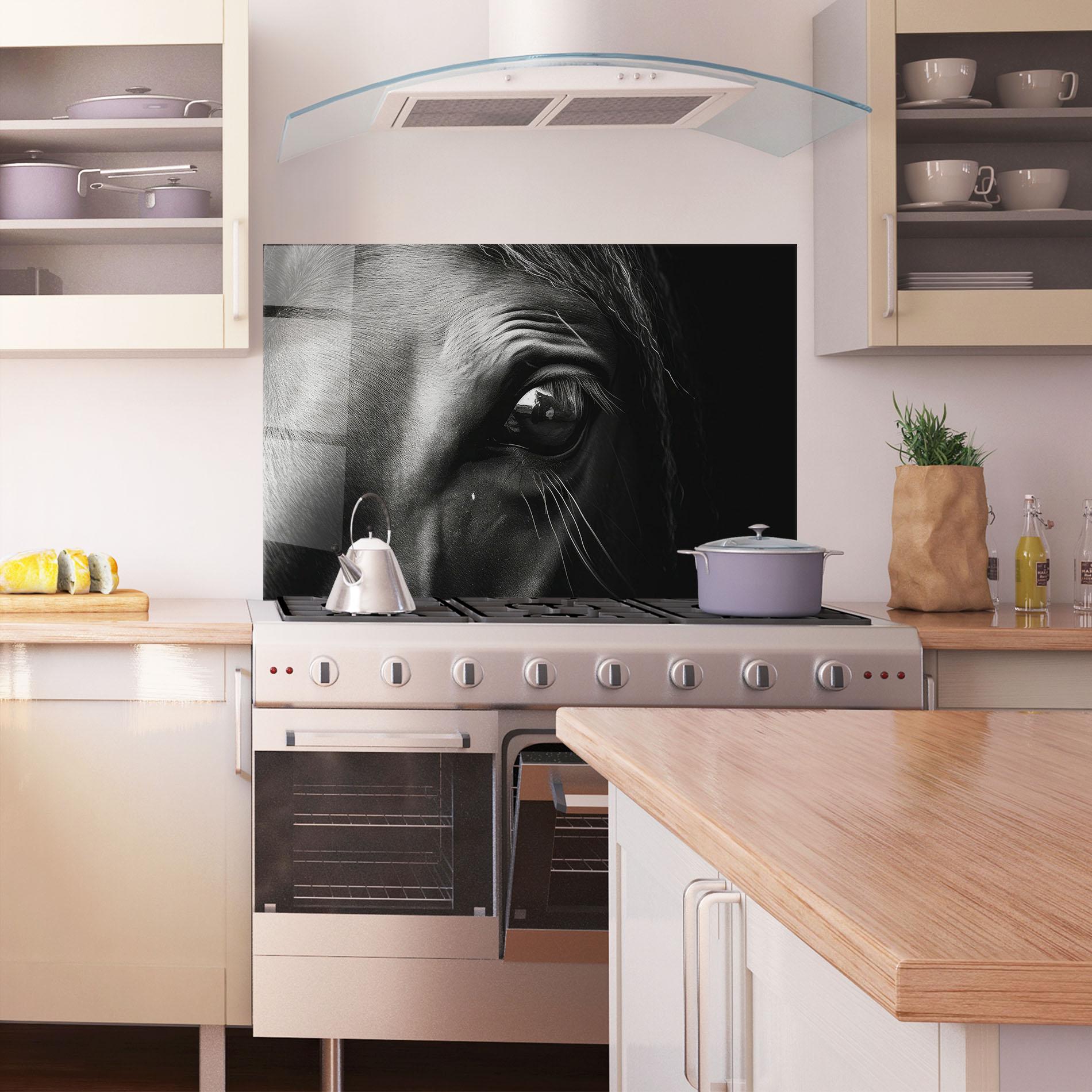 Panel Szklany do Kuchni Black Horse Eye mockup 1