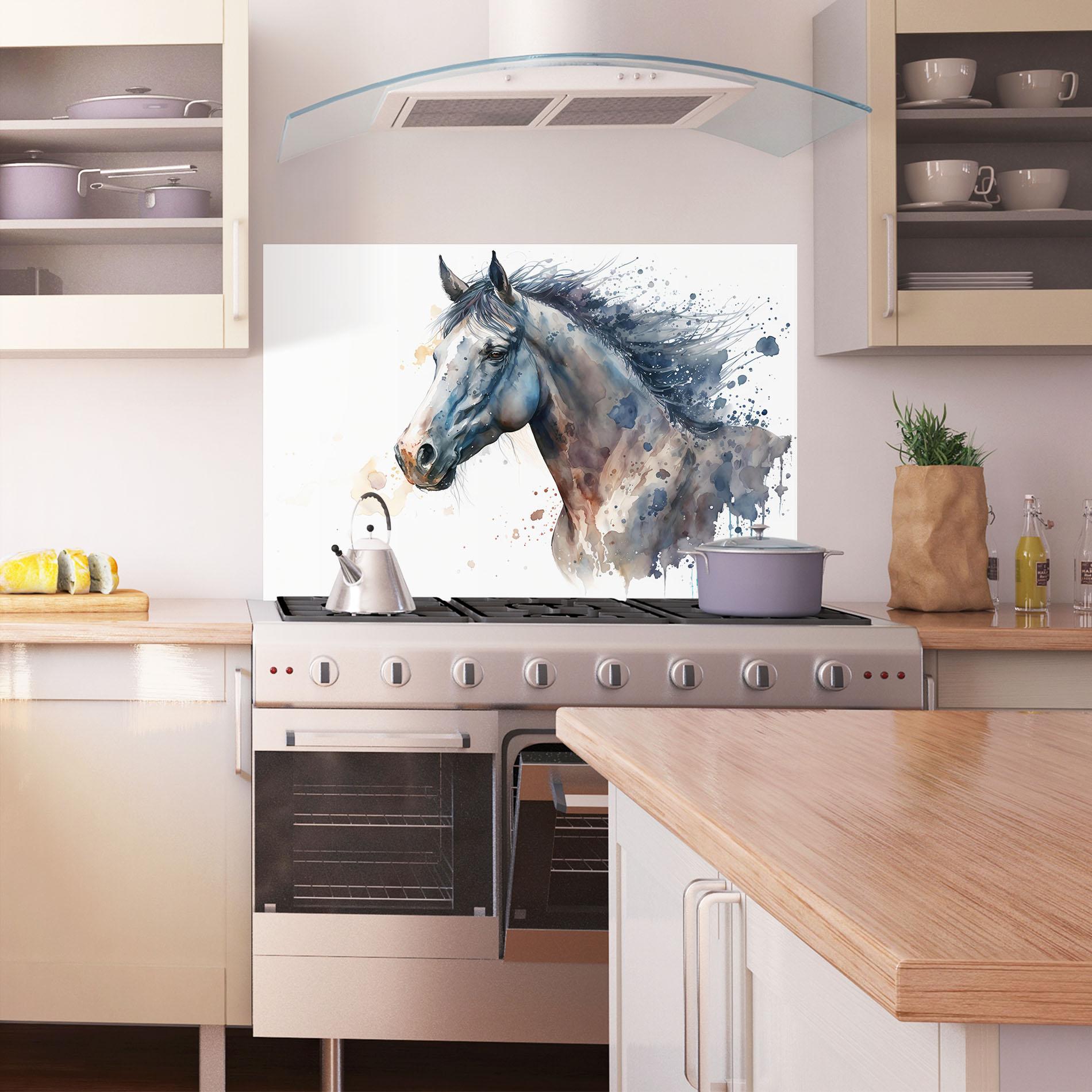 Panel Szklany do Kuchni Blue Horse Painting mockup 1