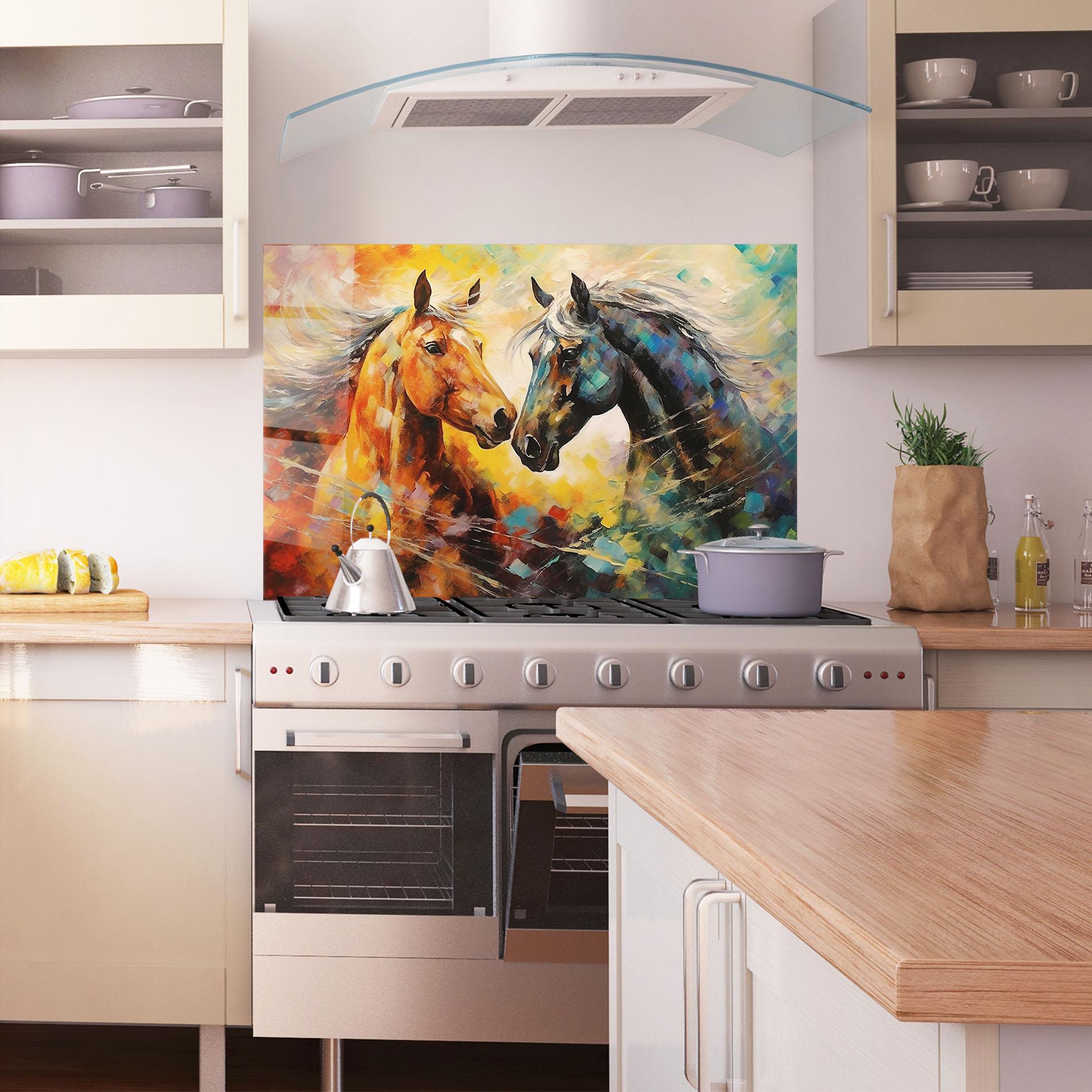 Panel Szklany do Kuchni Brown Black Horses mockup 1