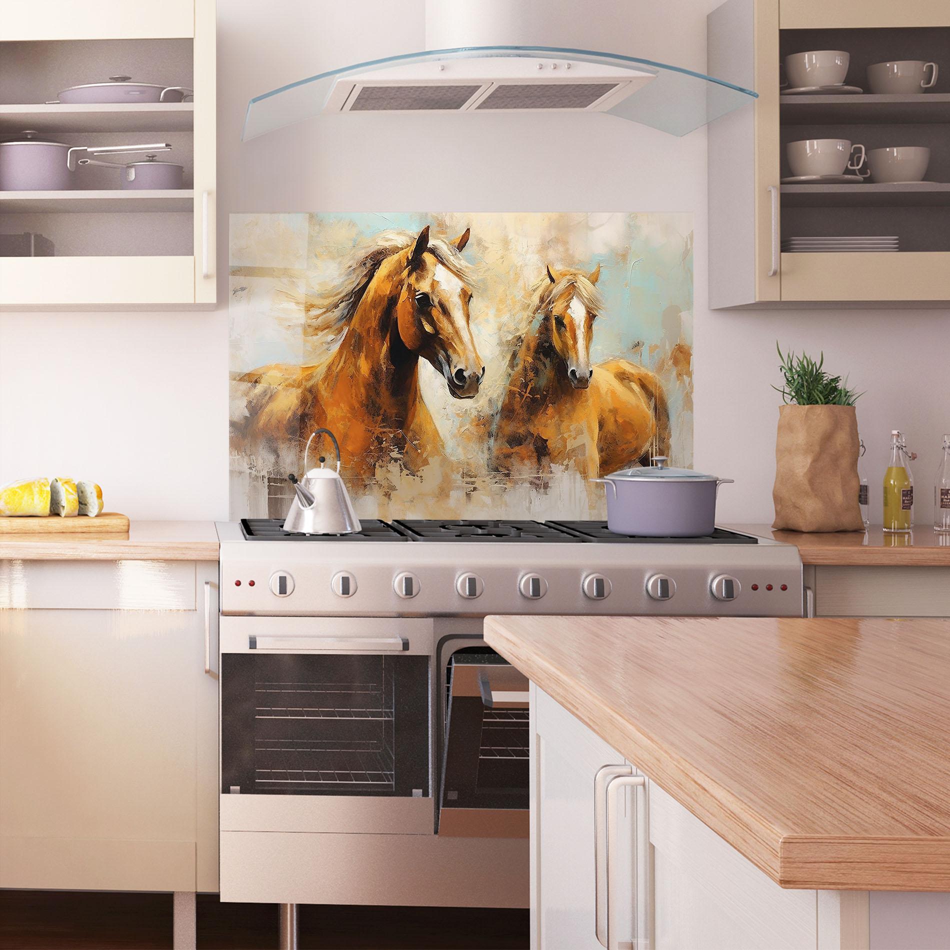 Panel Szklany do Kuchni Brown Horses Staying mockup 1