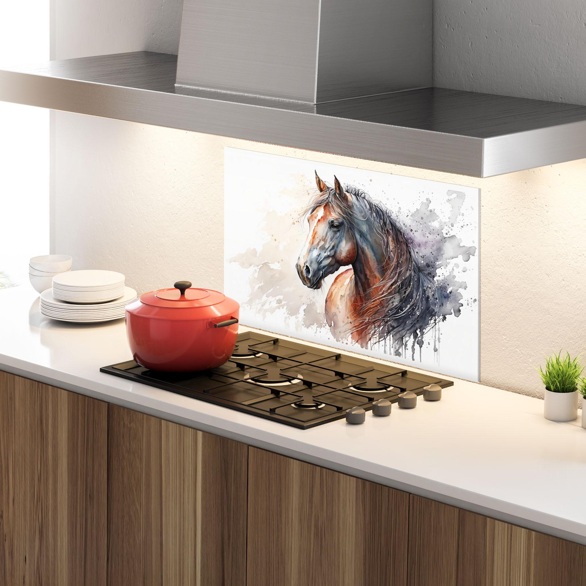 Panel Szklany do Kuchni Black Brown Horse Painting mockup 4