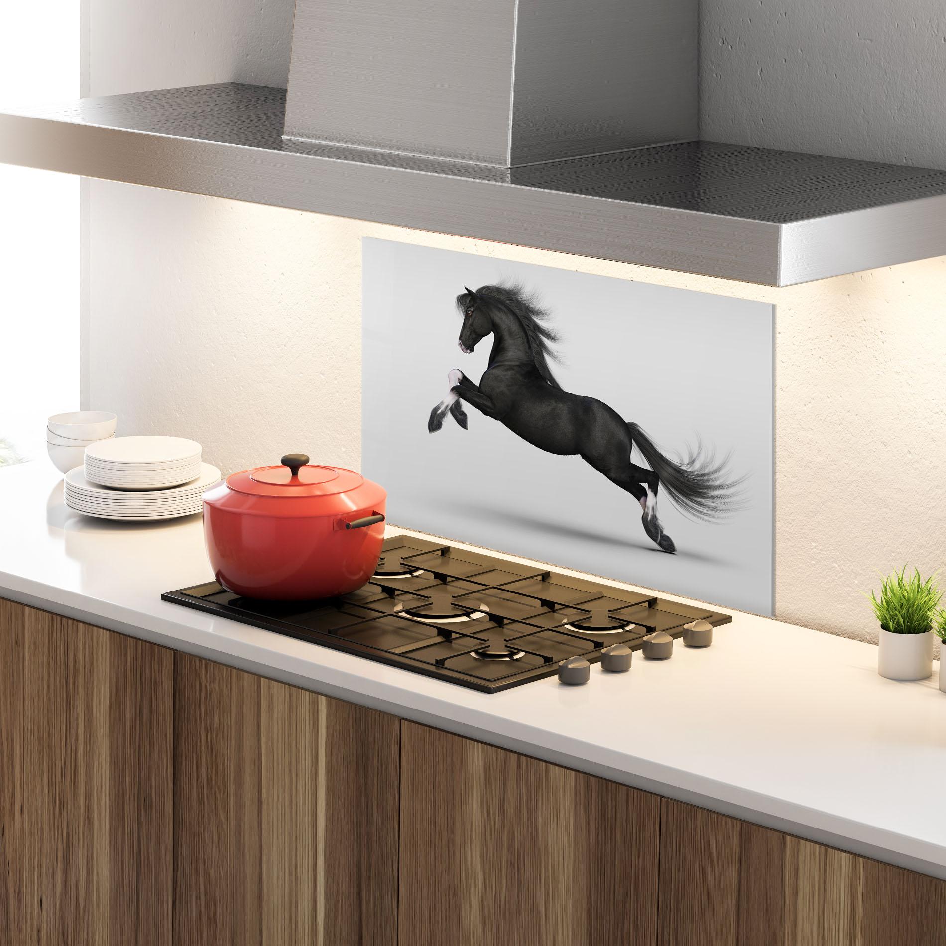 Panel Szklany do Kuchni Black Horse Galloping mockup 4