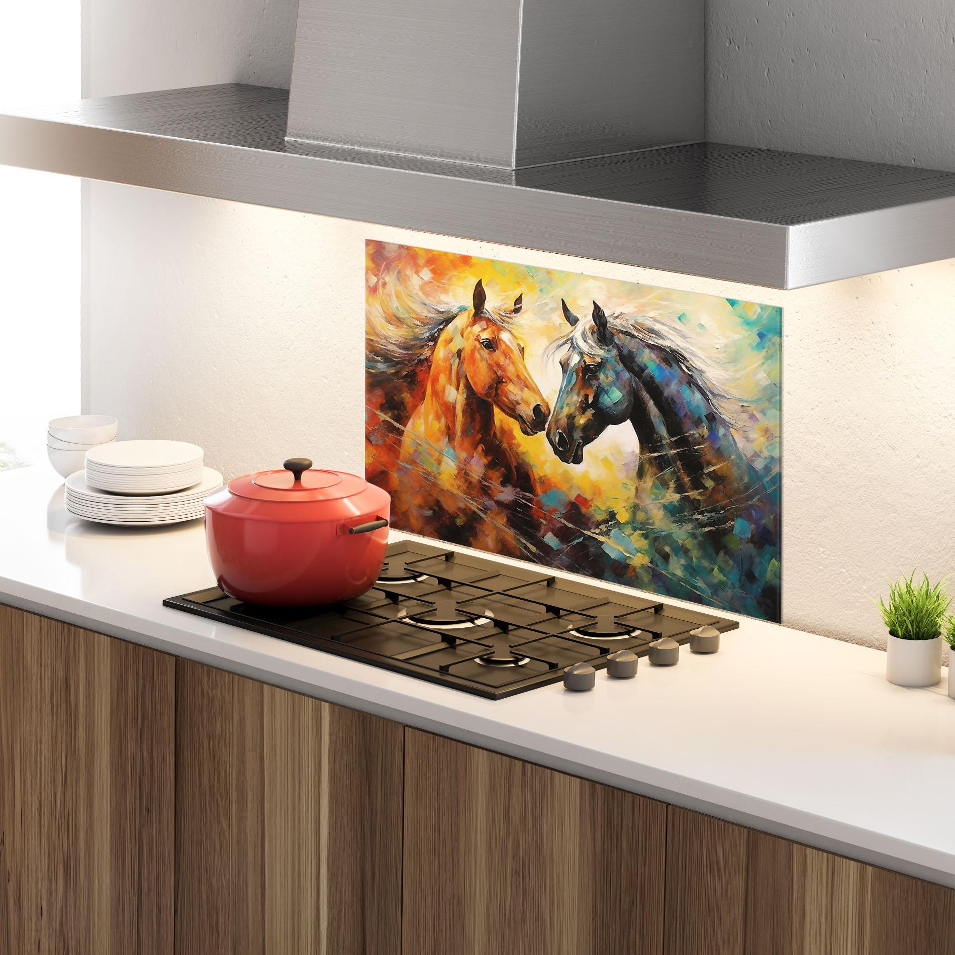 Panel Szklany do Kuchni Brown Black Horses mockup 4