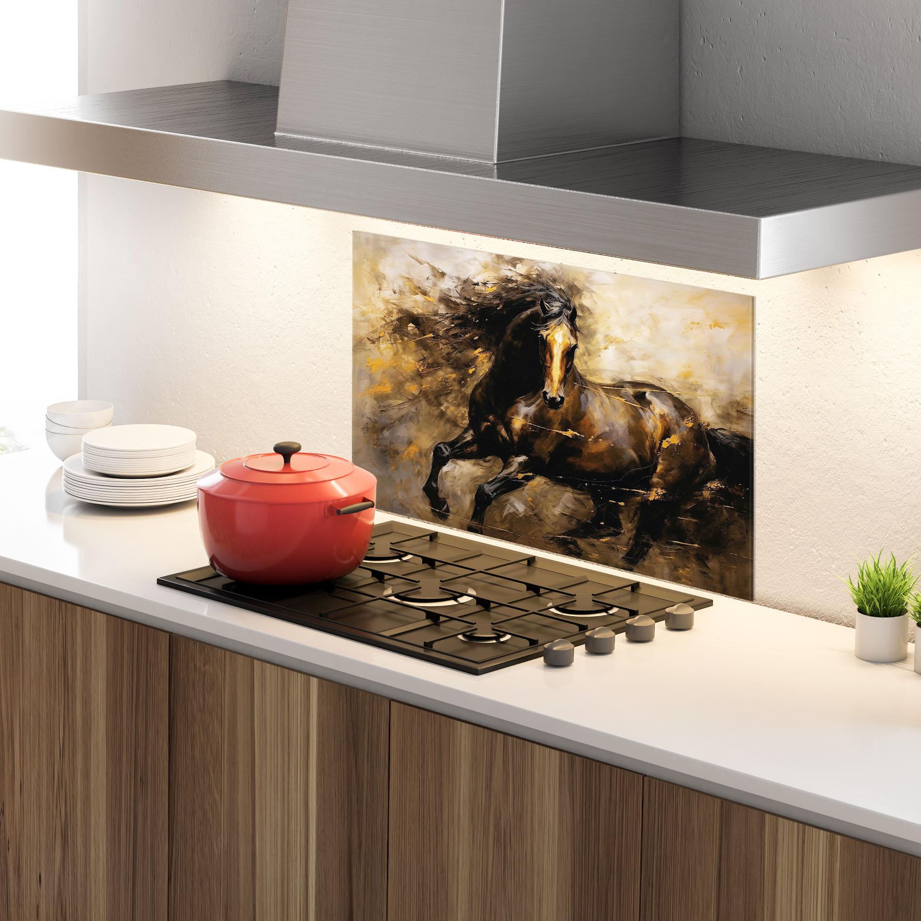 Panel Szklany do Kuchni Gold Brown Horse mockup 4