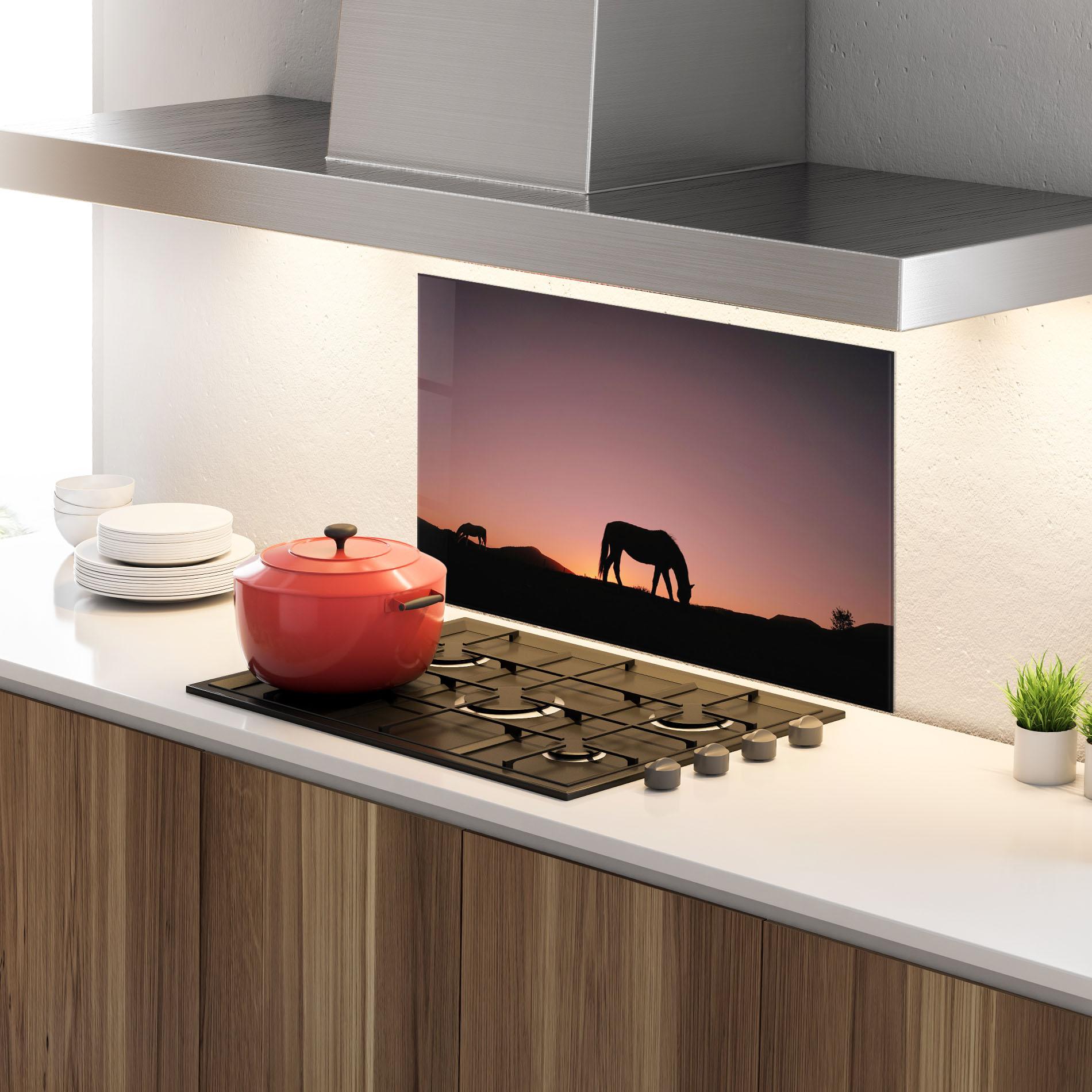 Panel Szklany do Kuchni Horse Silhouette mockup 4