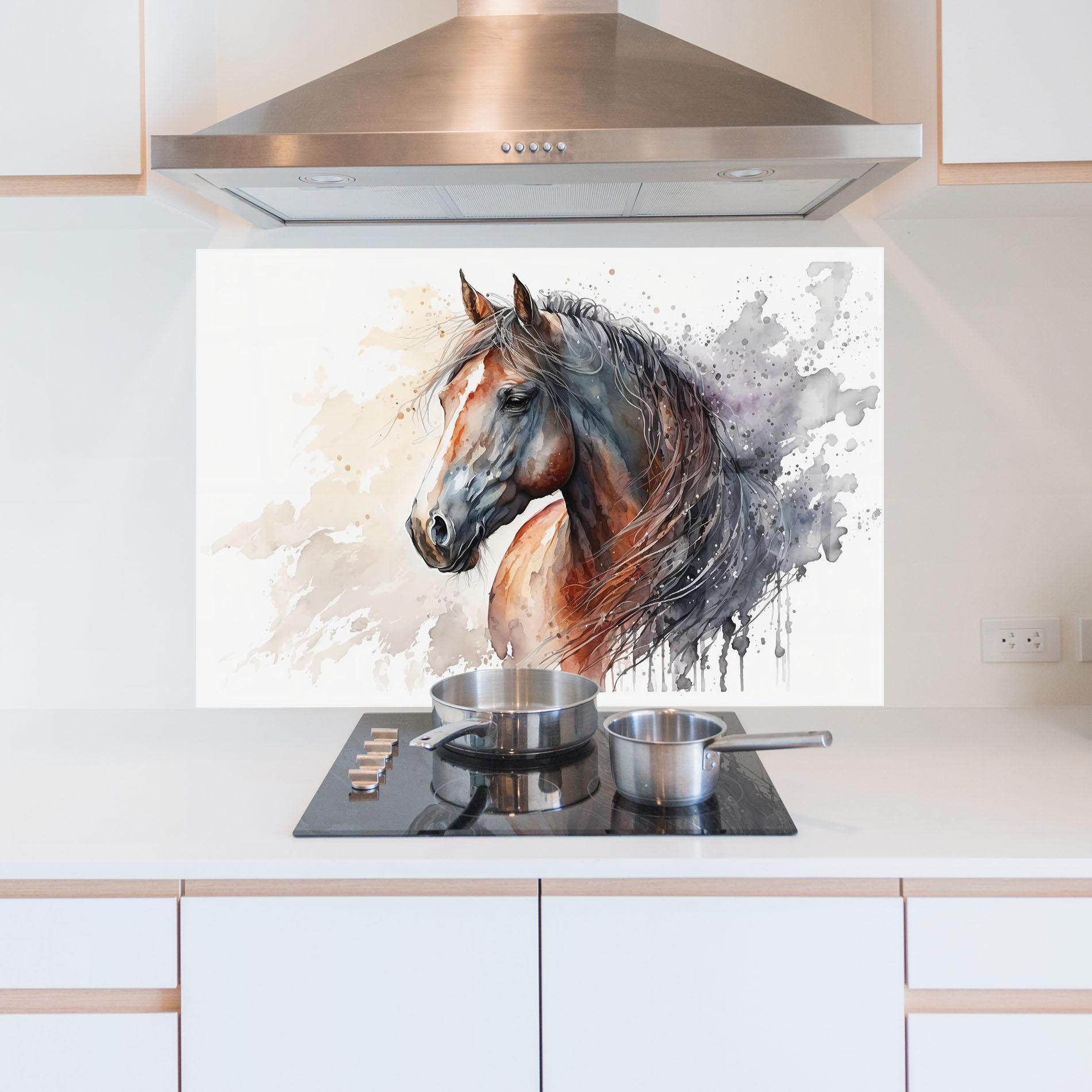 Panel Szklany do Kuchni Black Brown Horse Painting mockup 5