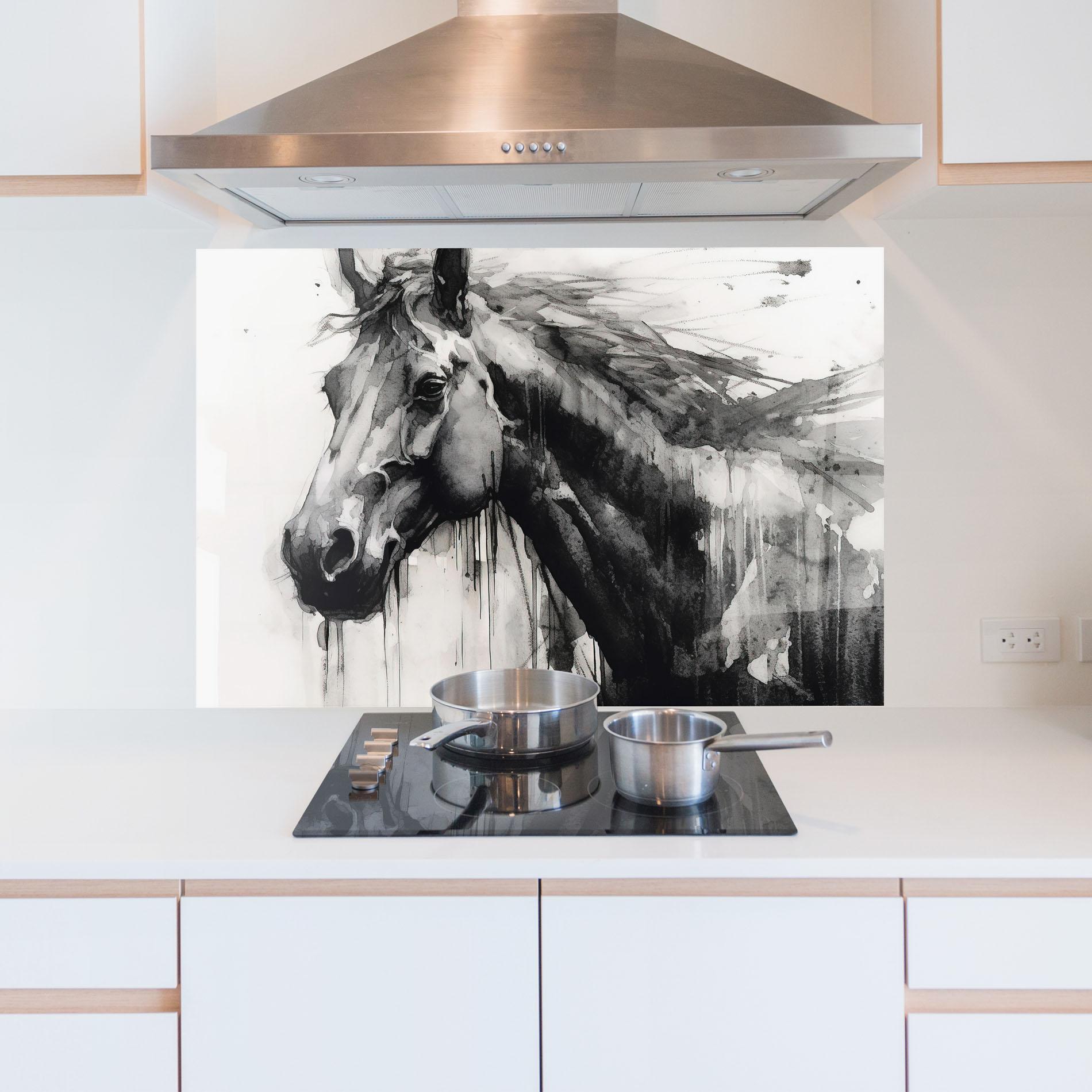 Panel Szklany do Kuchni Black Horse Painting mockup 5